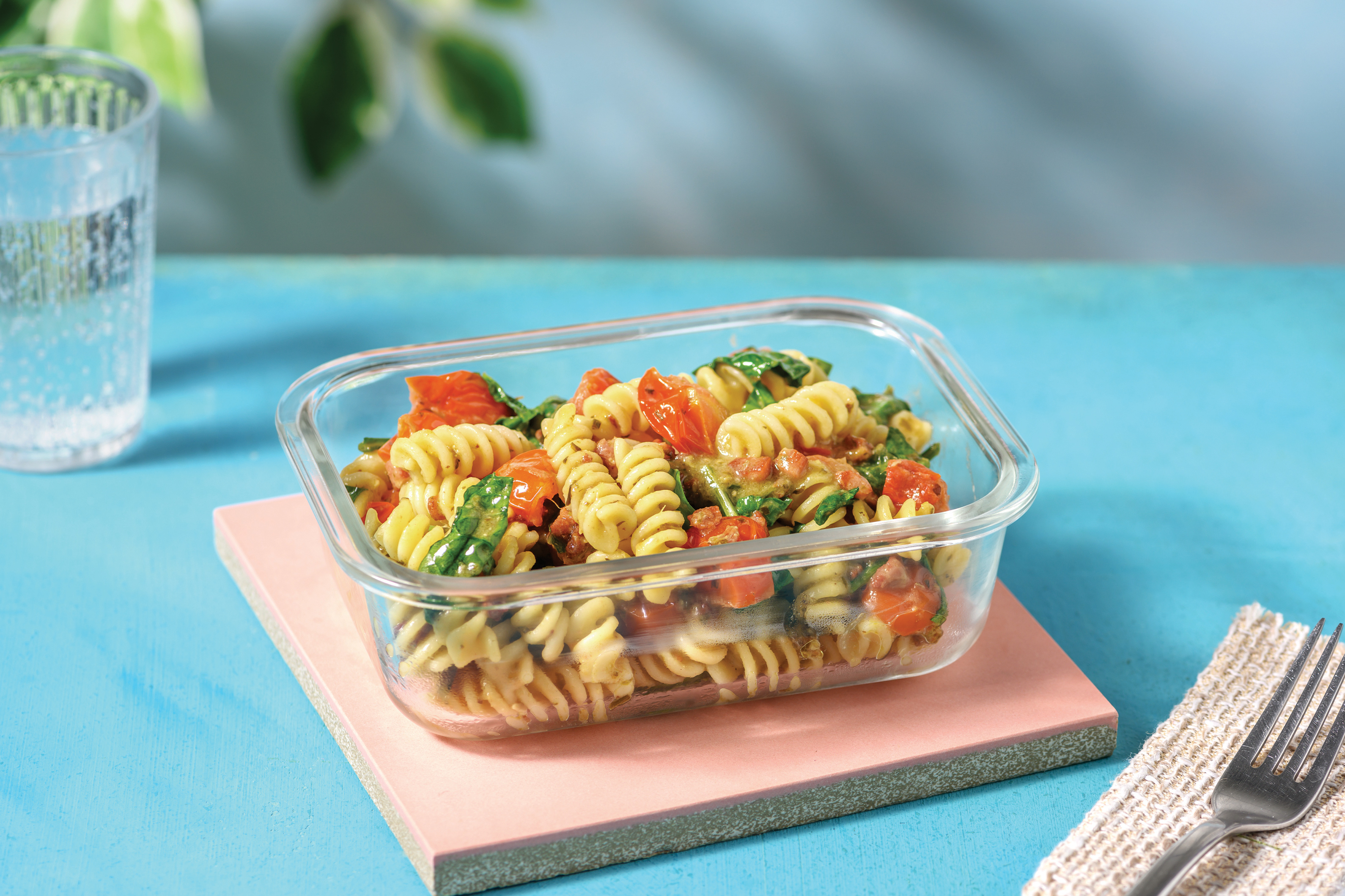 Bacon & Pesto Pasta Salad with Veggies & Parmesan