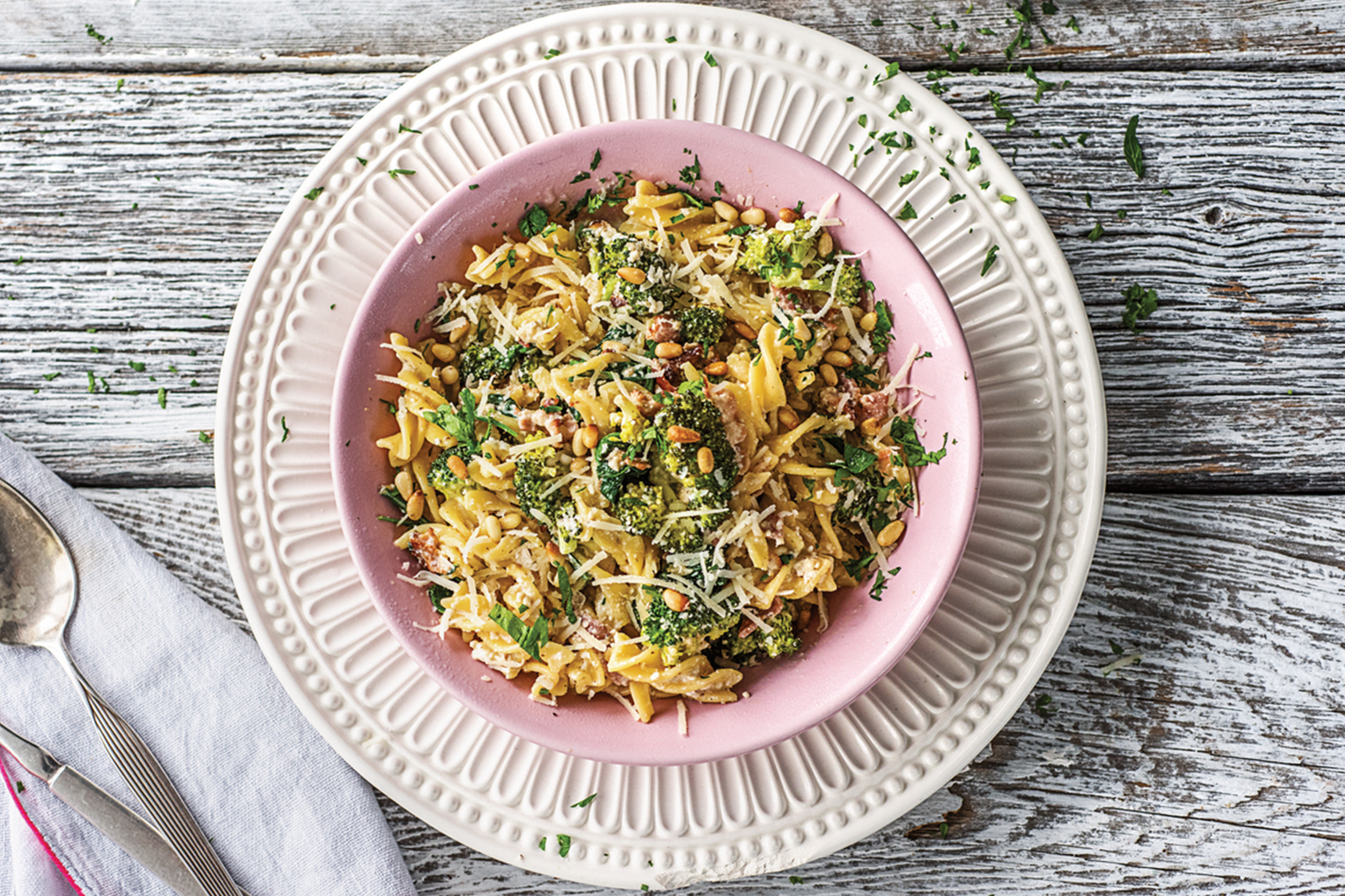 Bacon, Broccoli & Creamy Ricotta Pasta Twists
