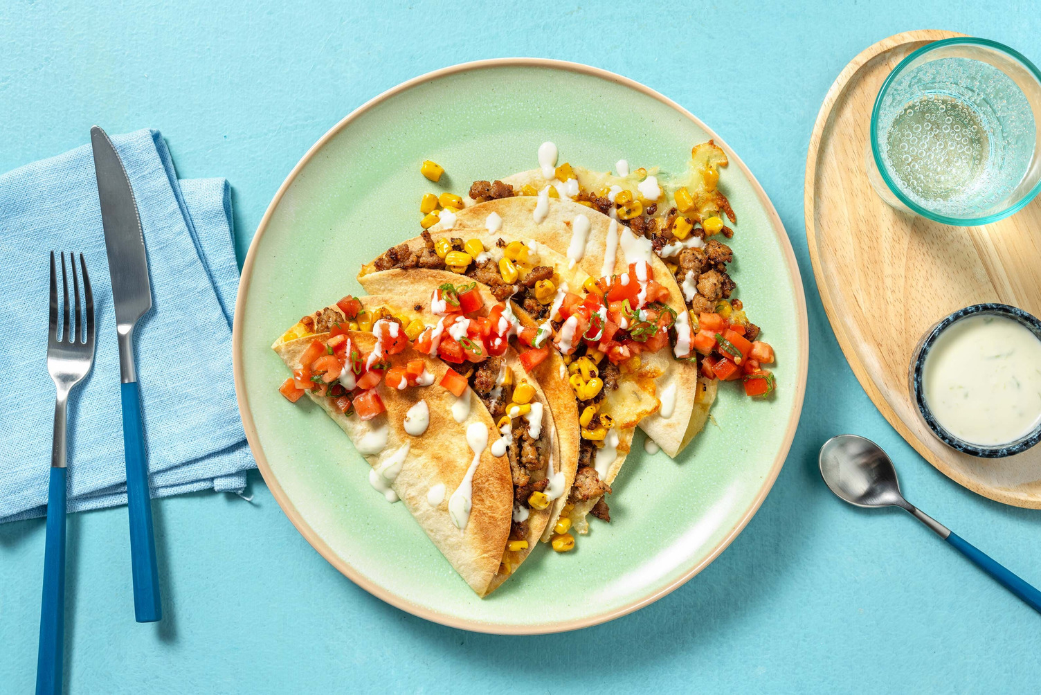 Quesadillas à l'Impossible® galettes de burger et au maïs au four