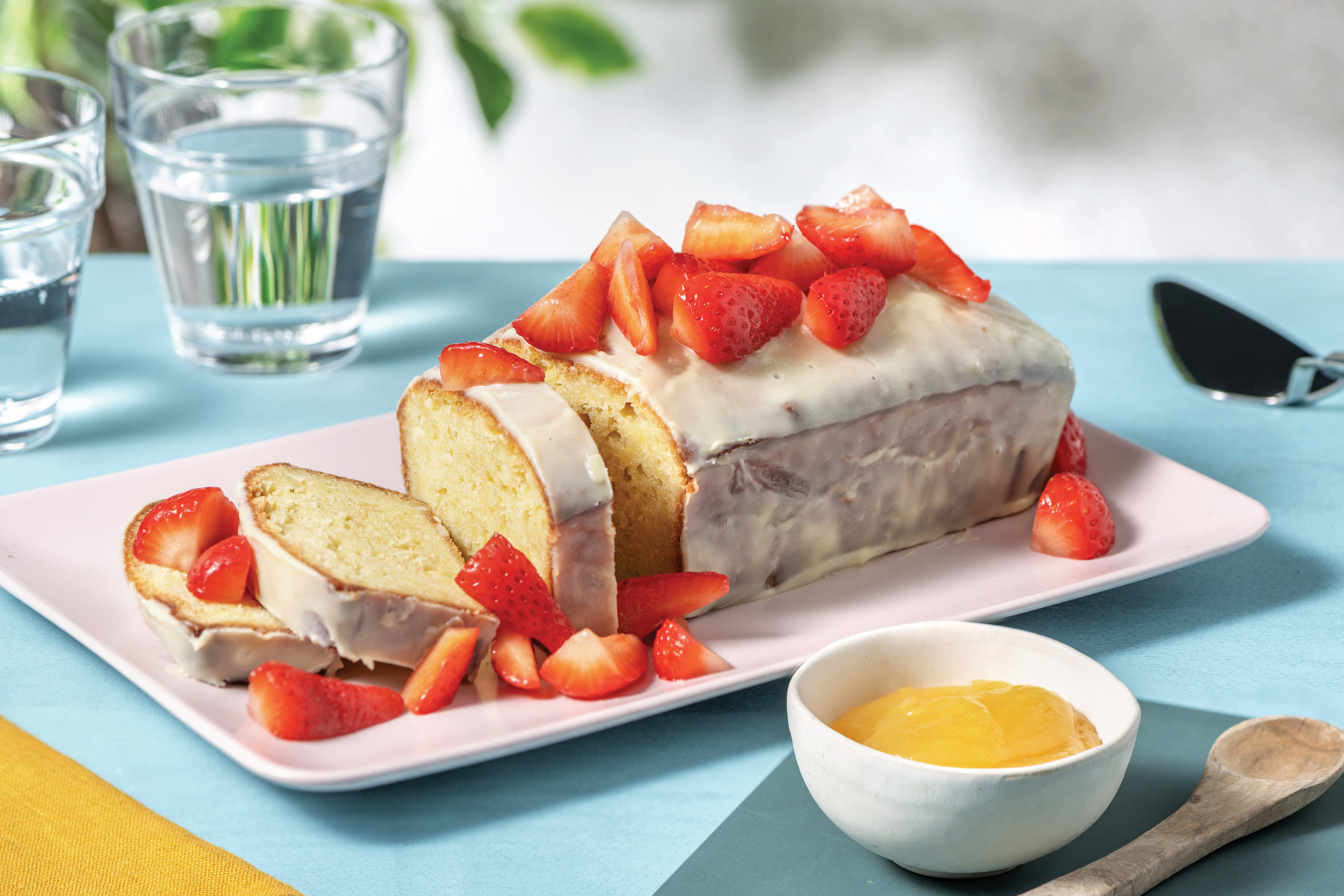 Lemon Drizzle Loaf & White Chocolate Ganache with Lemon Curd & Strawberries