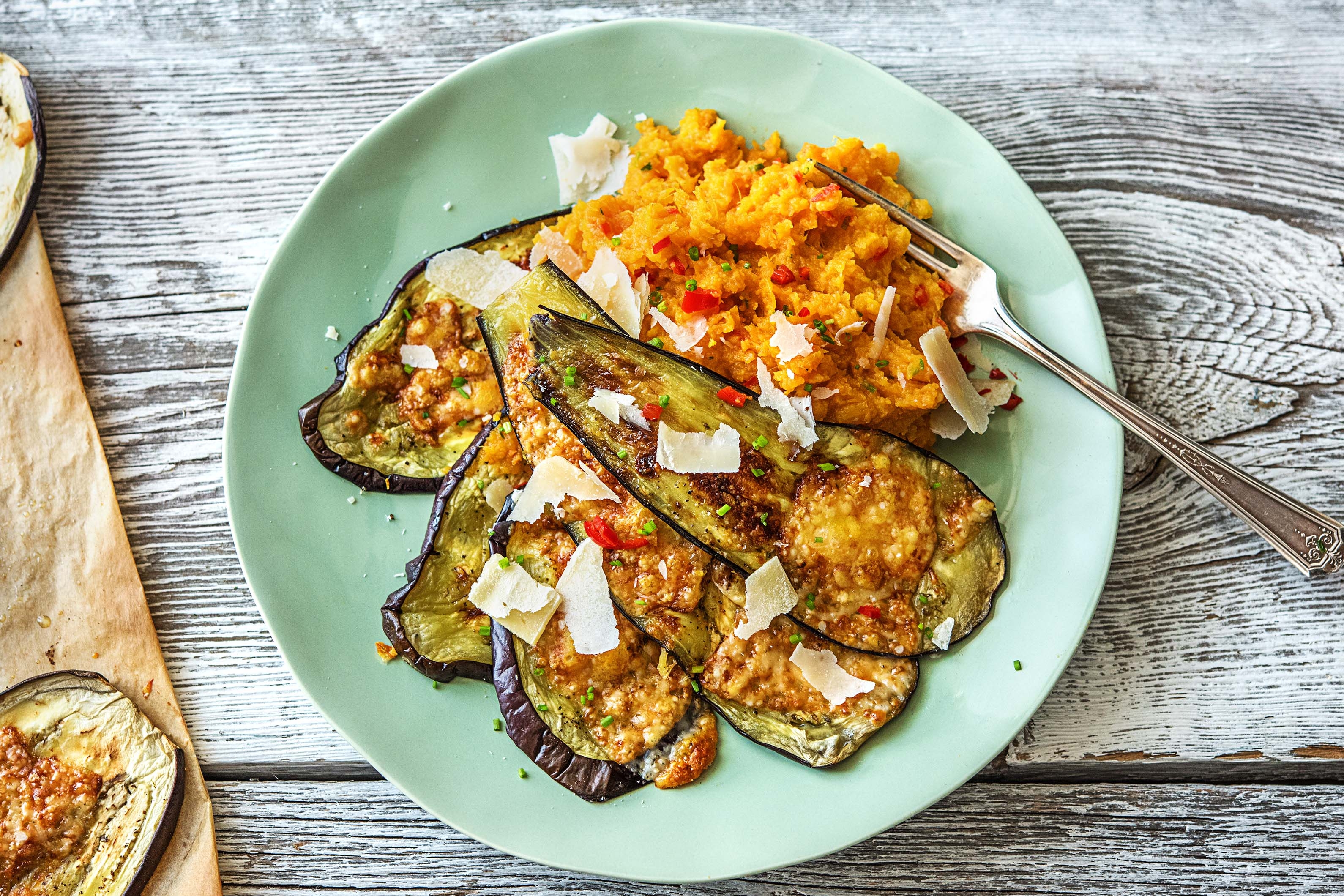 Bataatpuree met gegratineerde aubergine