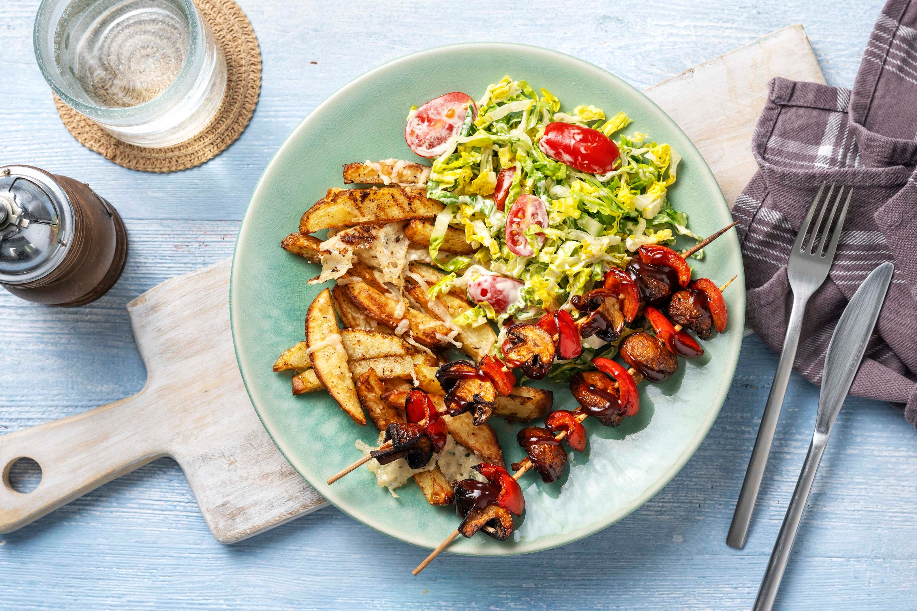 BBQ Chestnut Mushroom and Pepper Skewers