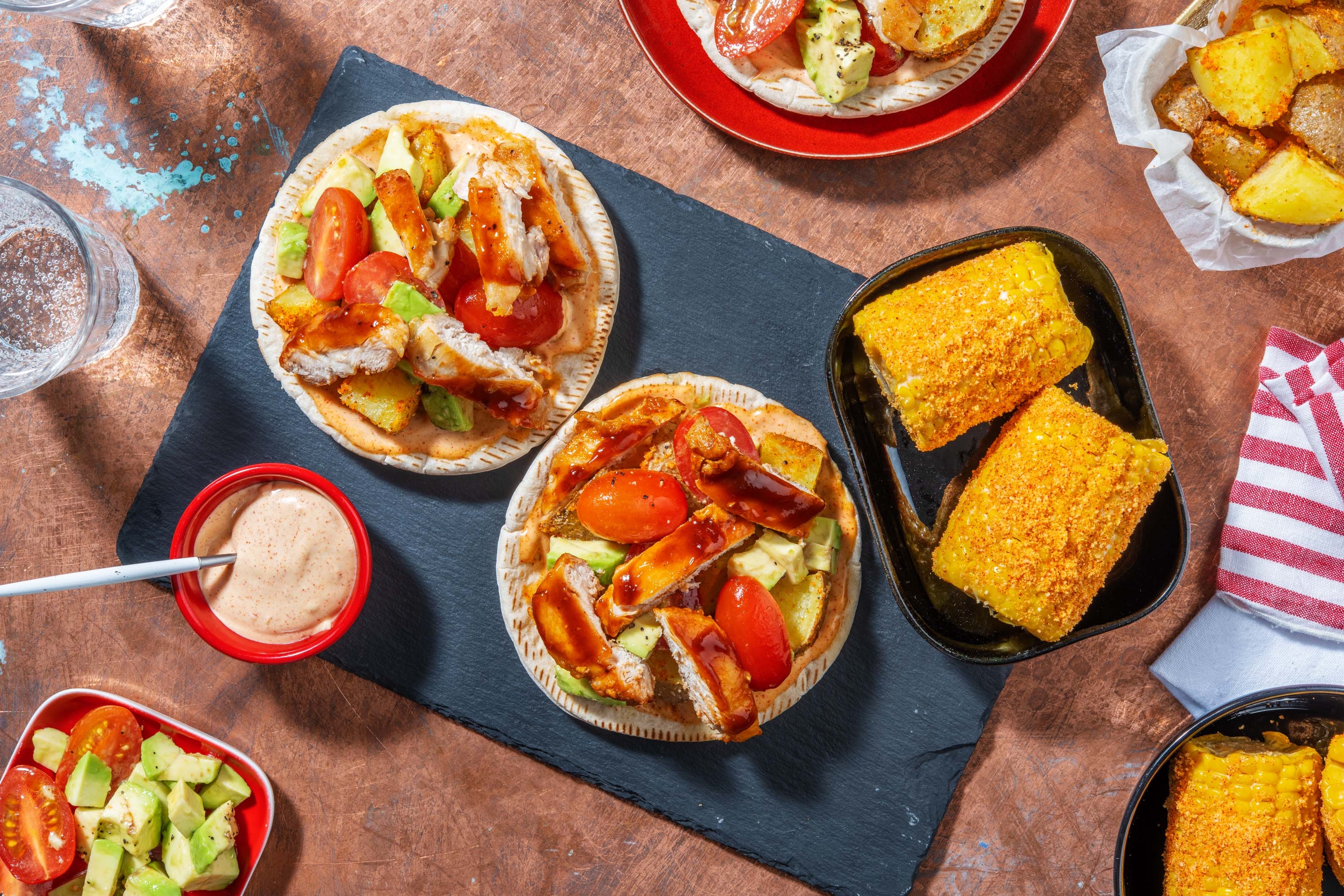 BBQ Chicken Flatbreads and Street Corn