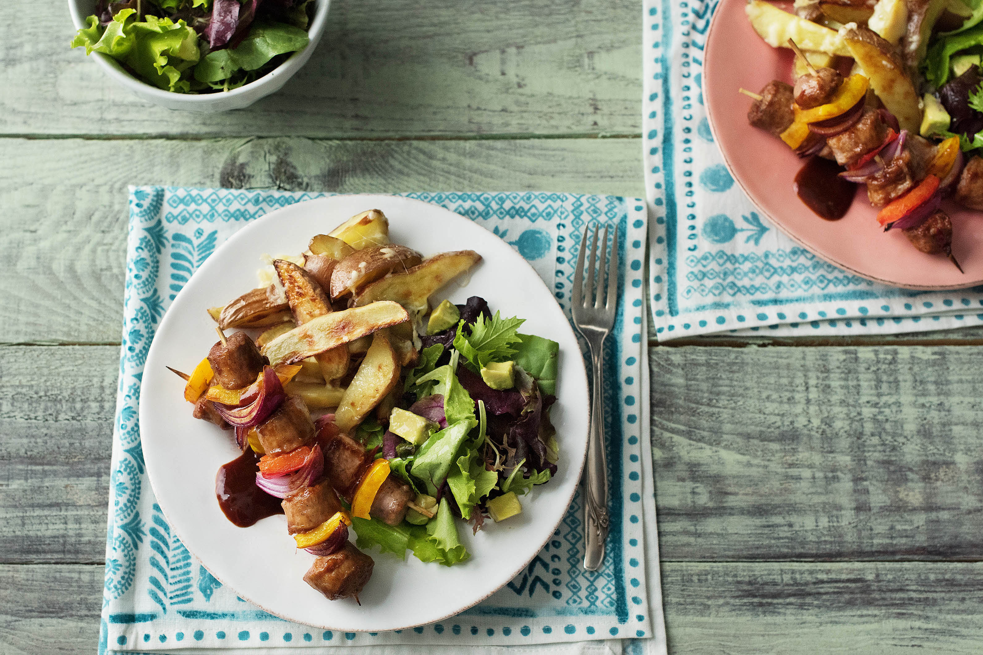 BBQ Sausage Skewers with Cheesy Chips
