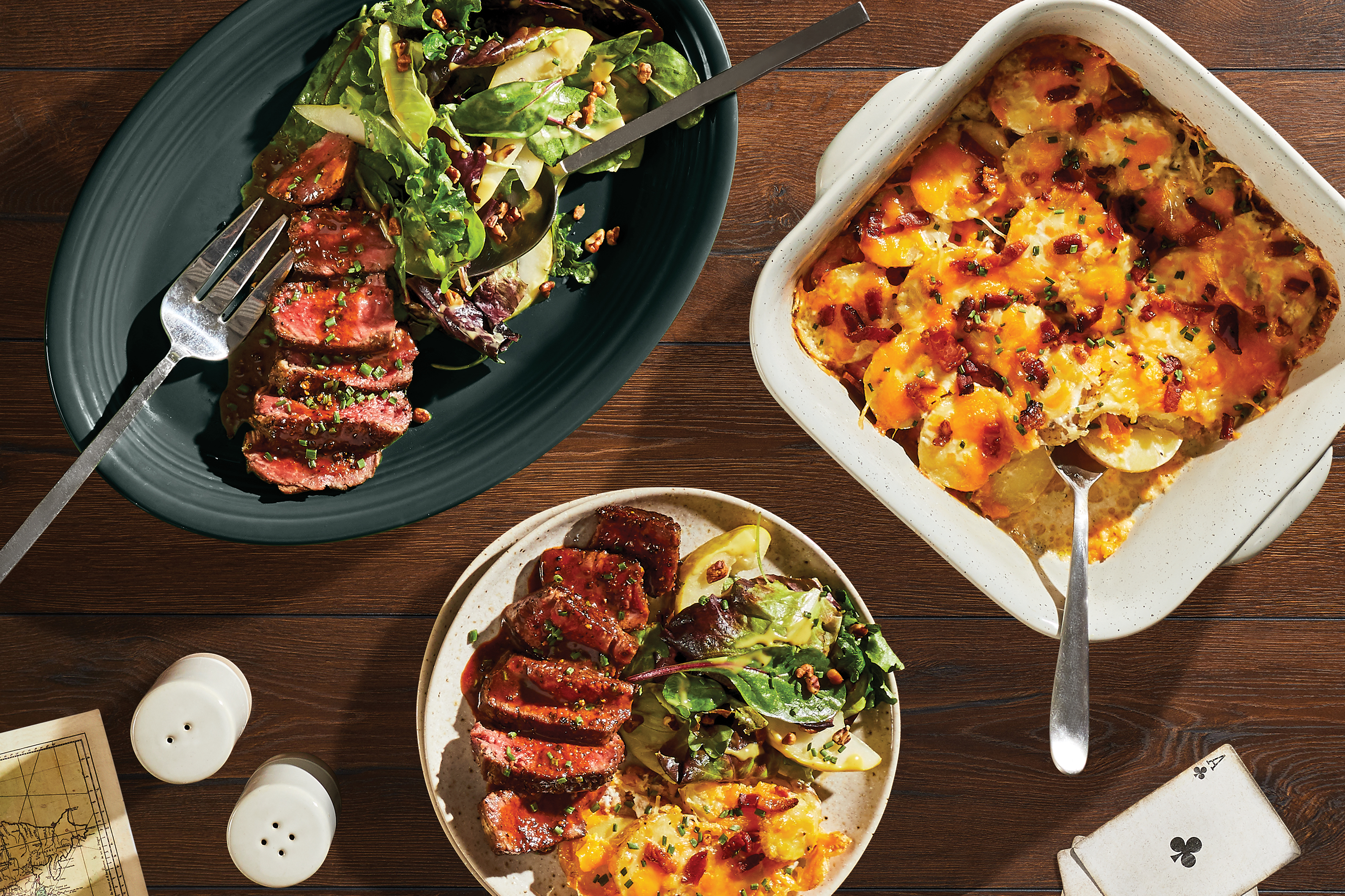 Beef Au Poivre & Cheesy Potato Gratin