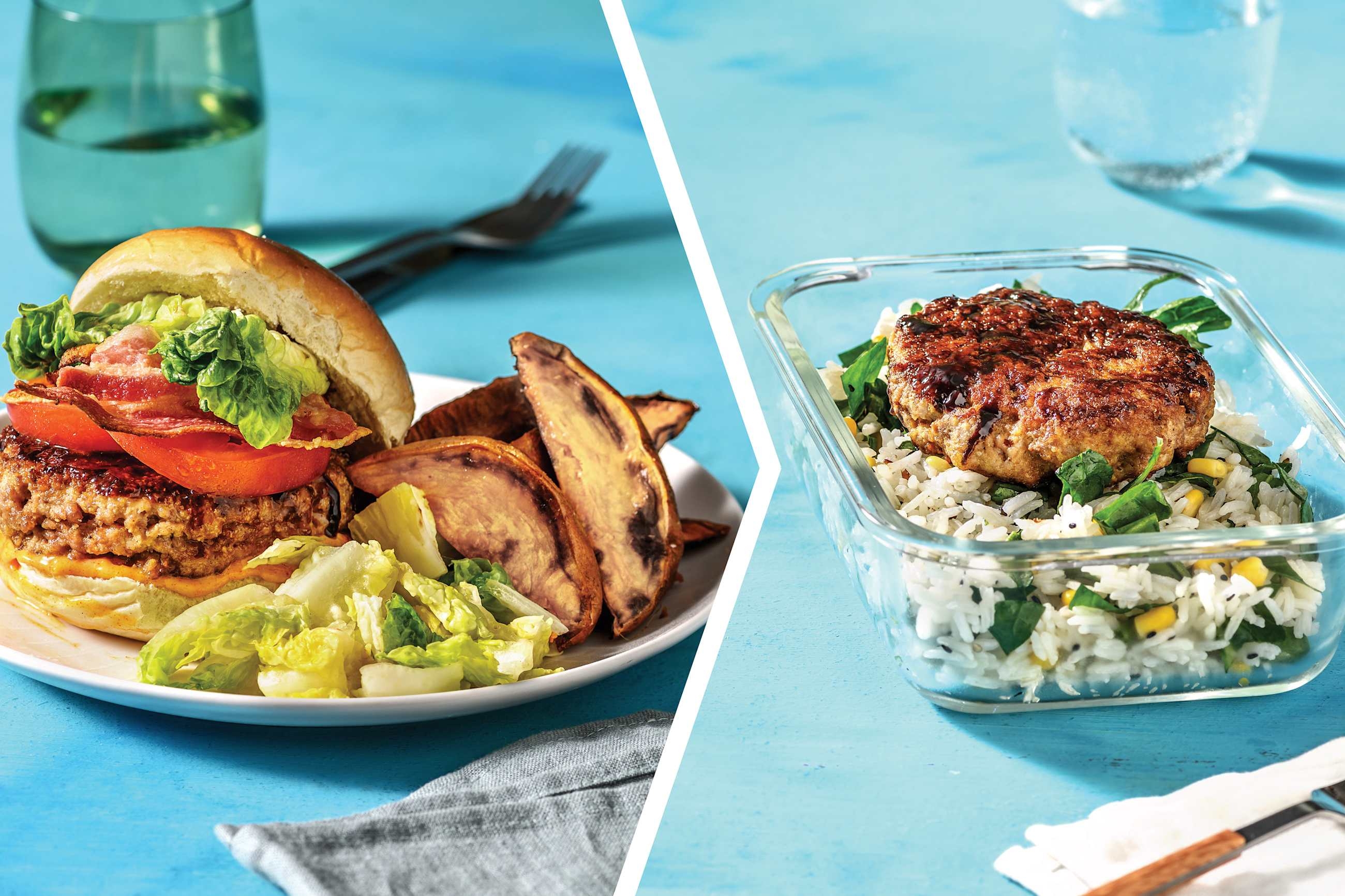 Dinner: Beef & Bacon Burger with Kumara Wedges 