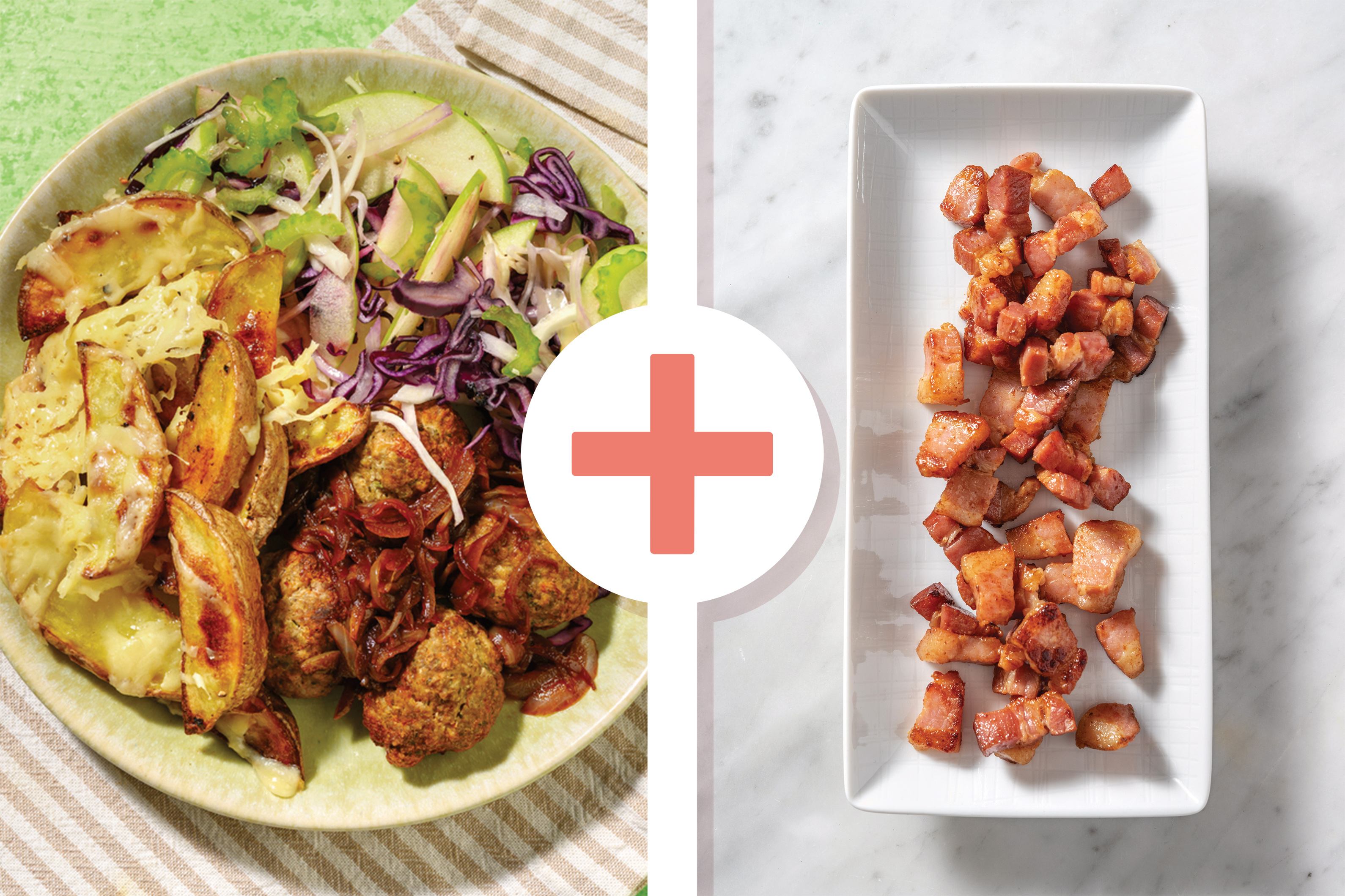 Beef-Pork Rissoles & Cheesy Bacon Potato Wedges