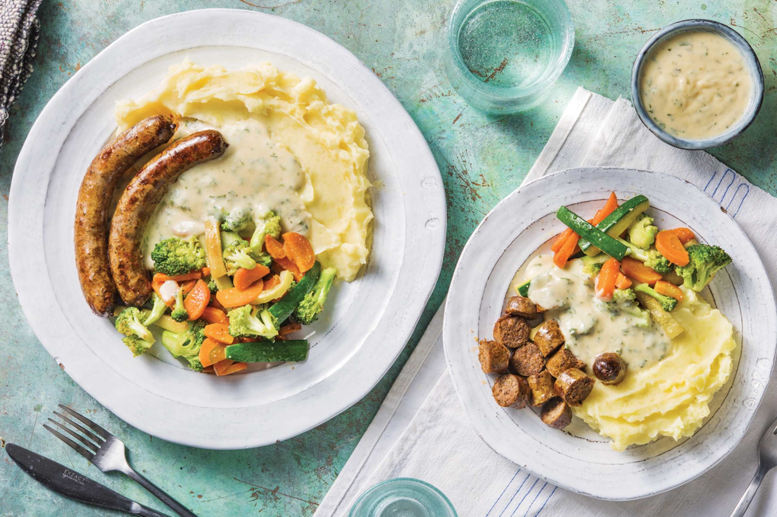 Beef Sausages & Creamy Tarragon Sauce