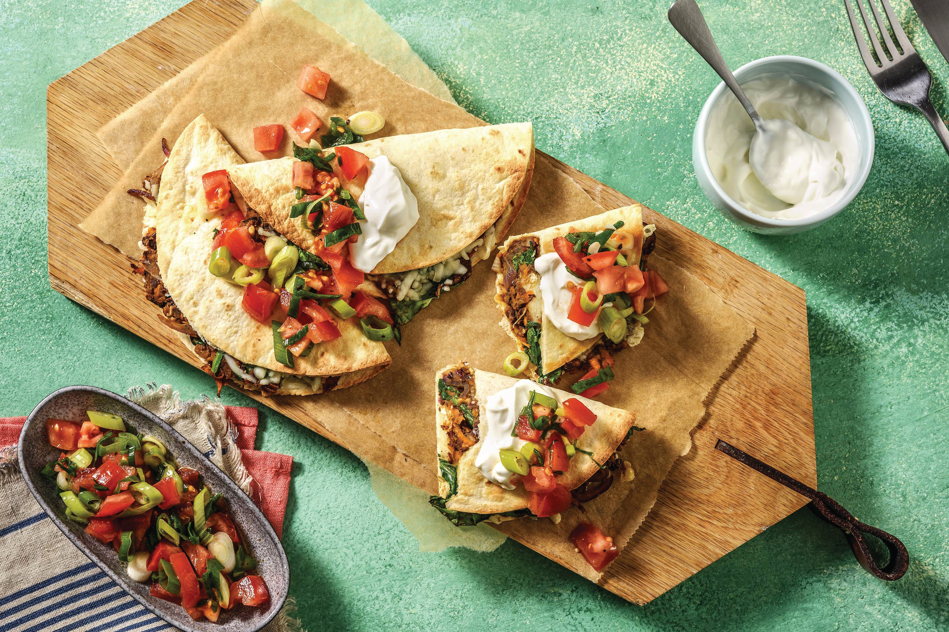 Spinach, Cheddar & Black Bean Quesadillas