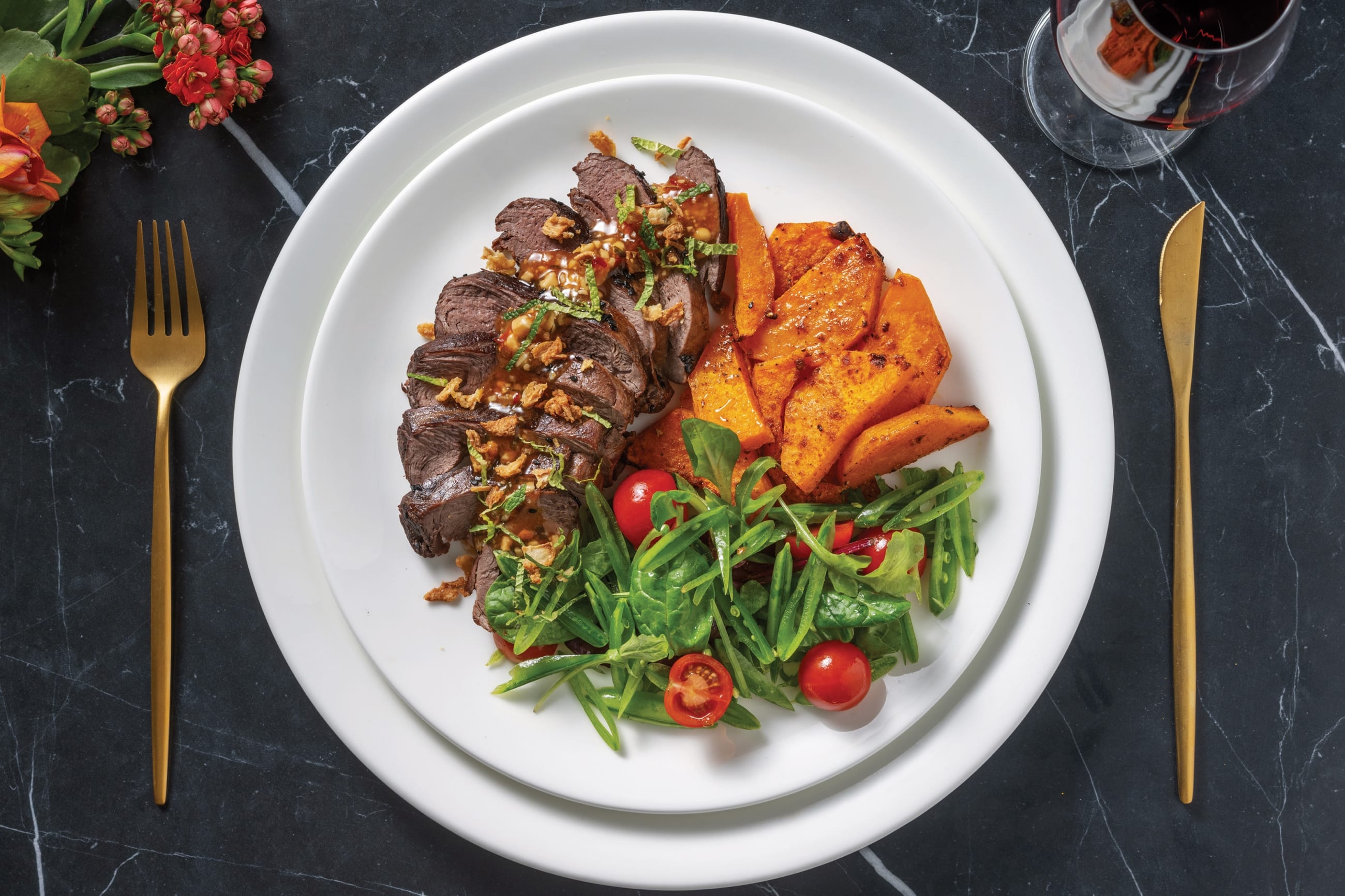 Black Sesame Roast Beef & Spiced Pumpkin