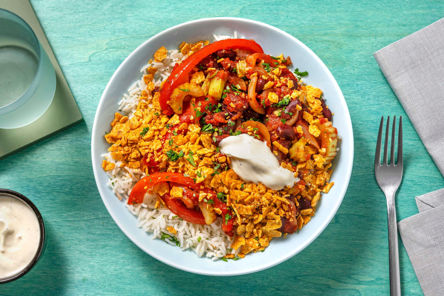 Bohnenpfanne mit Tortilla-Crunch