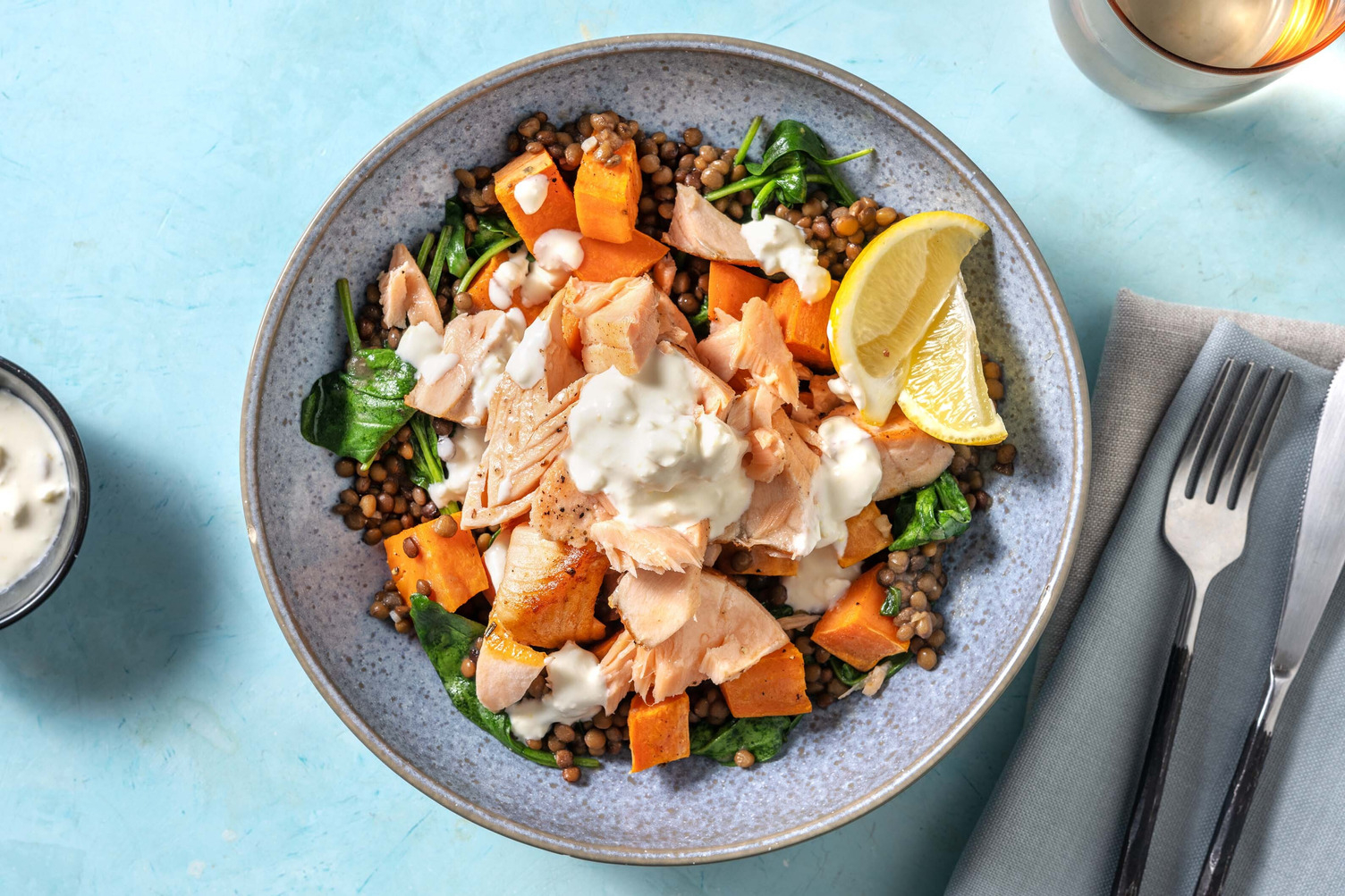 Calorie Smart Salmon and Lemony Lentil Bowl