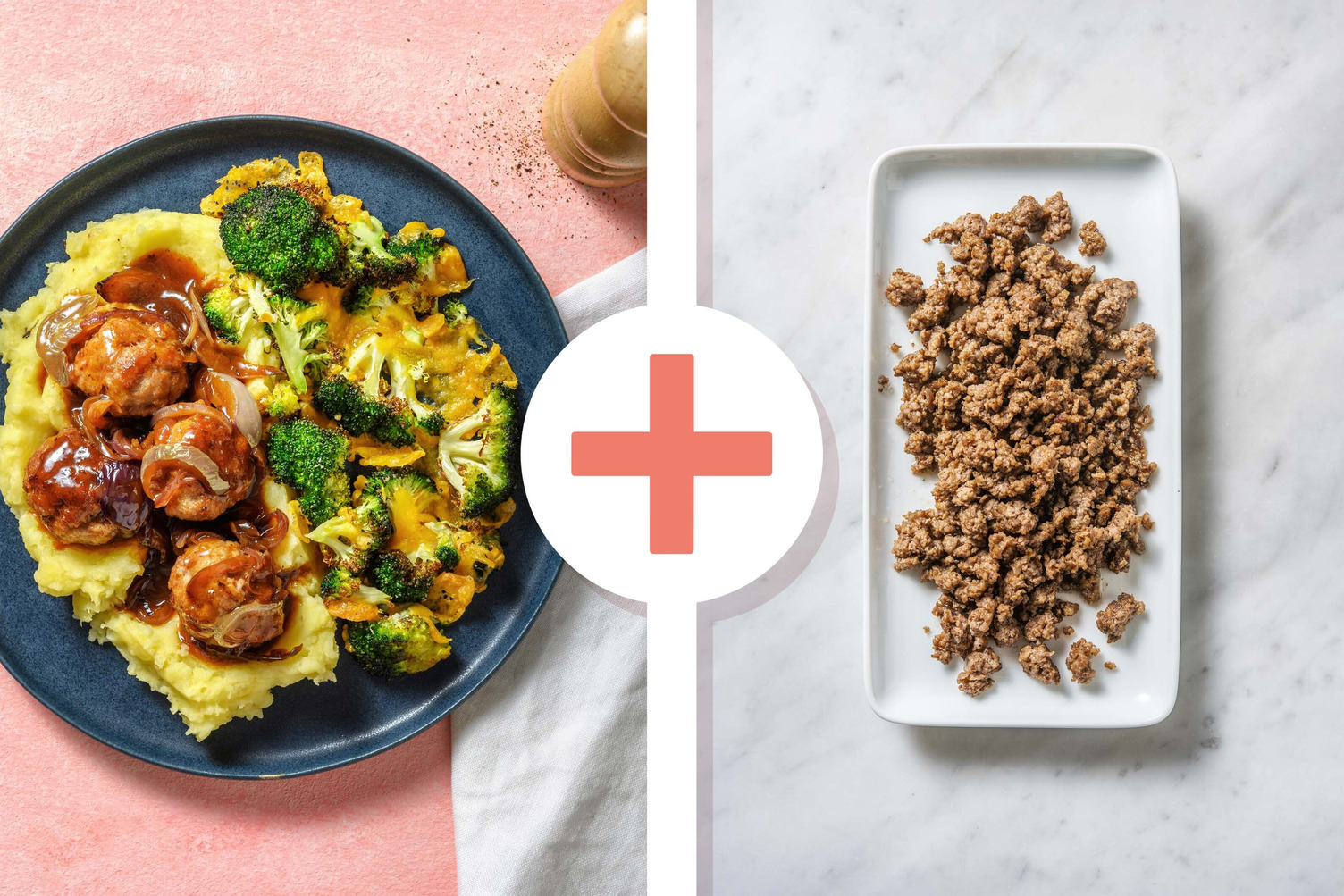 Boulettes double boeuf dans une sauce aux oignons caramélisés