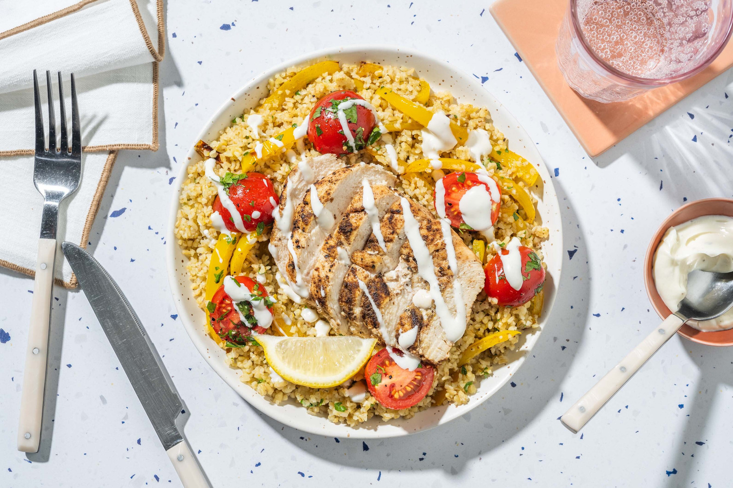 Roasted Shawarma-Spiced Plant-Based Protein Shred and Bulgur