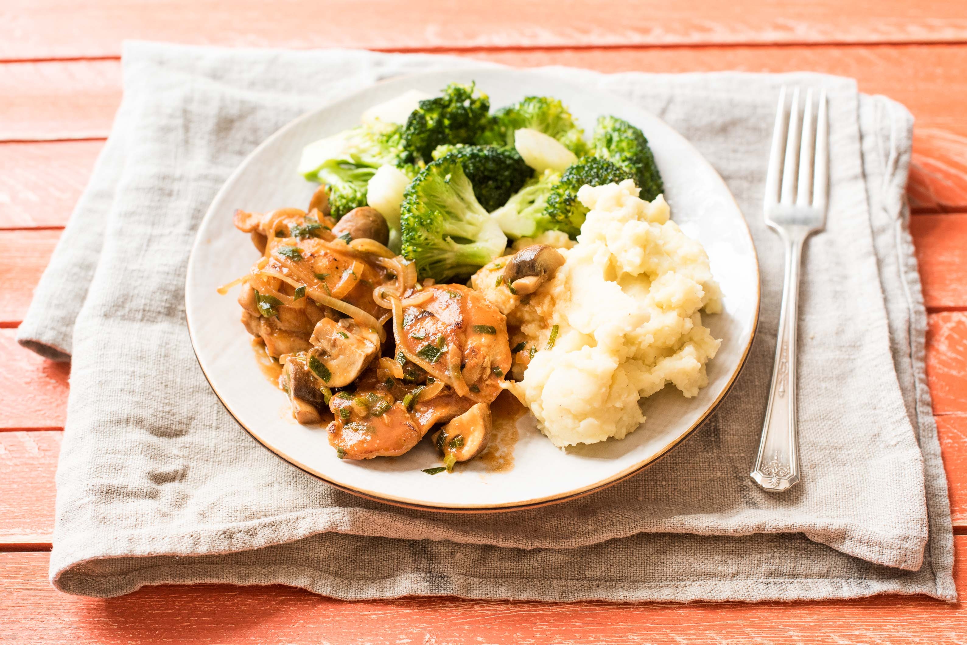 Braised Chicken with Mushrooms, Mashed Potatoes