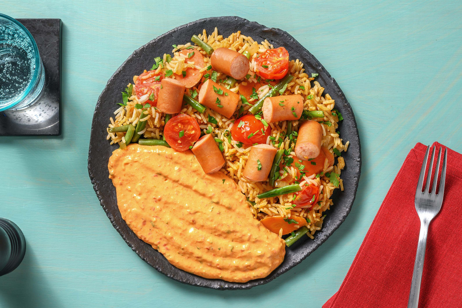 Bunte Reispfanne mit Bio-Hähnchengeschnetzeltem