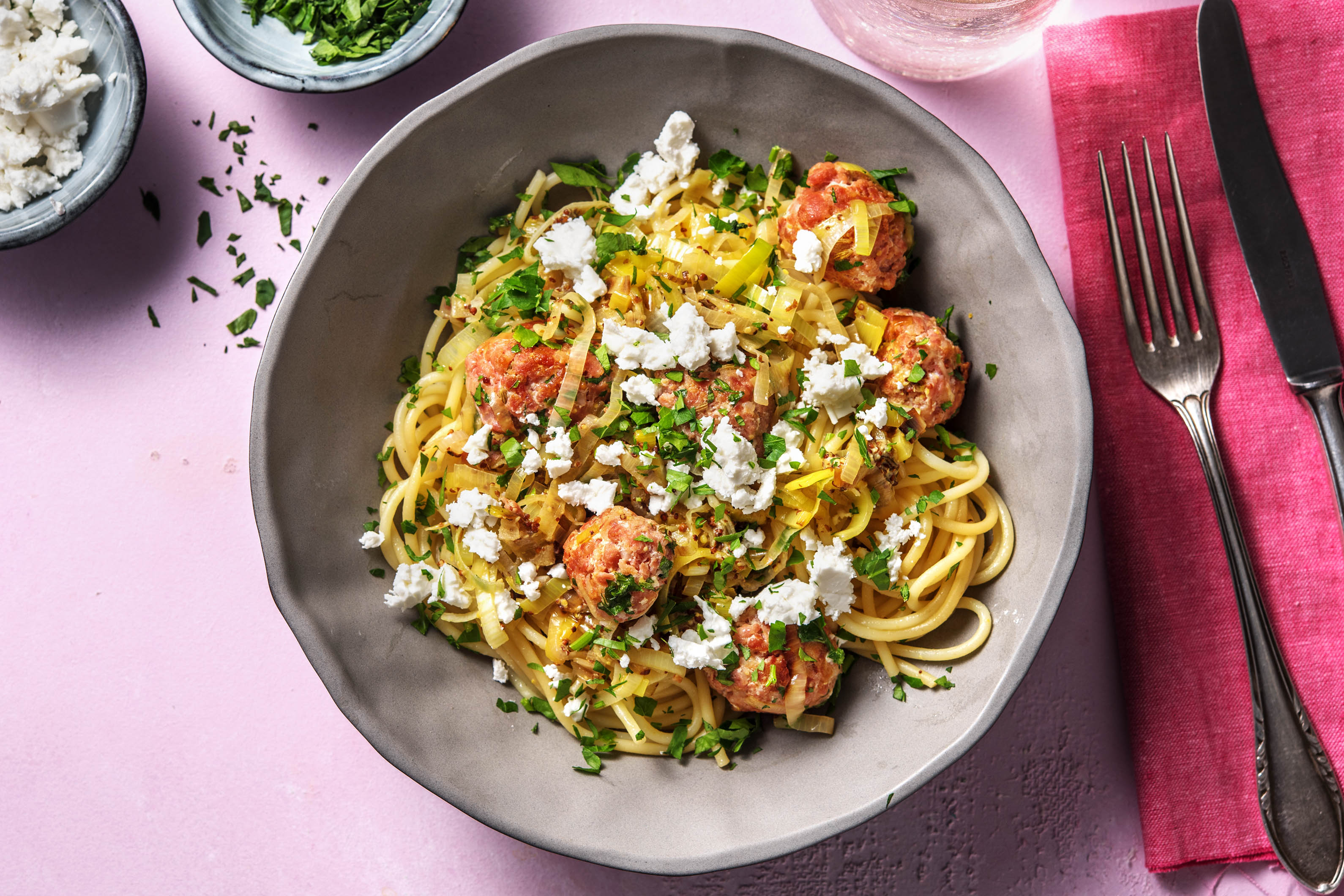 Buttery Pork and Feta Spaghetti