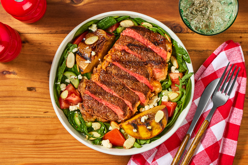 Truffled Double Striploin Steak with Grilled Stone Fruit Salad