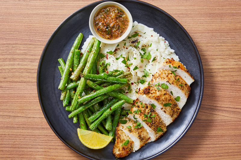 Roasted Chicken with Mashed Potatoes and Green Beans 