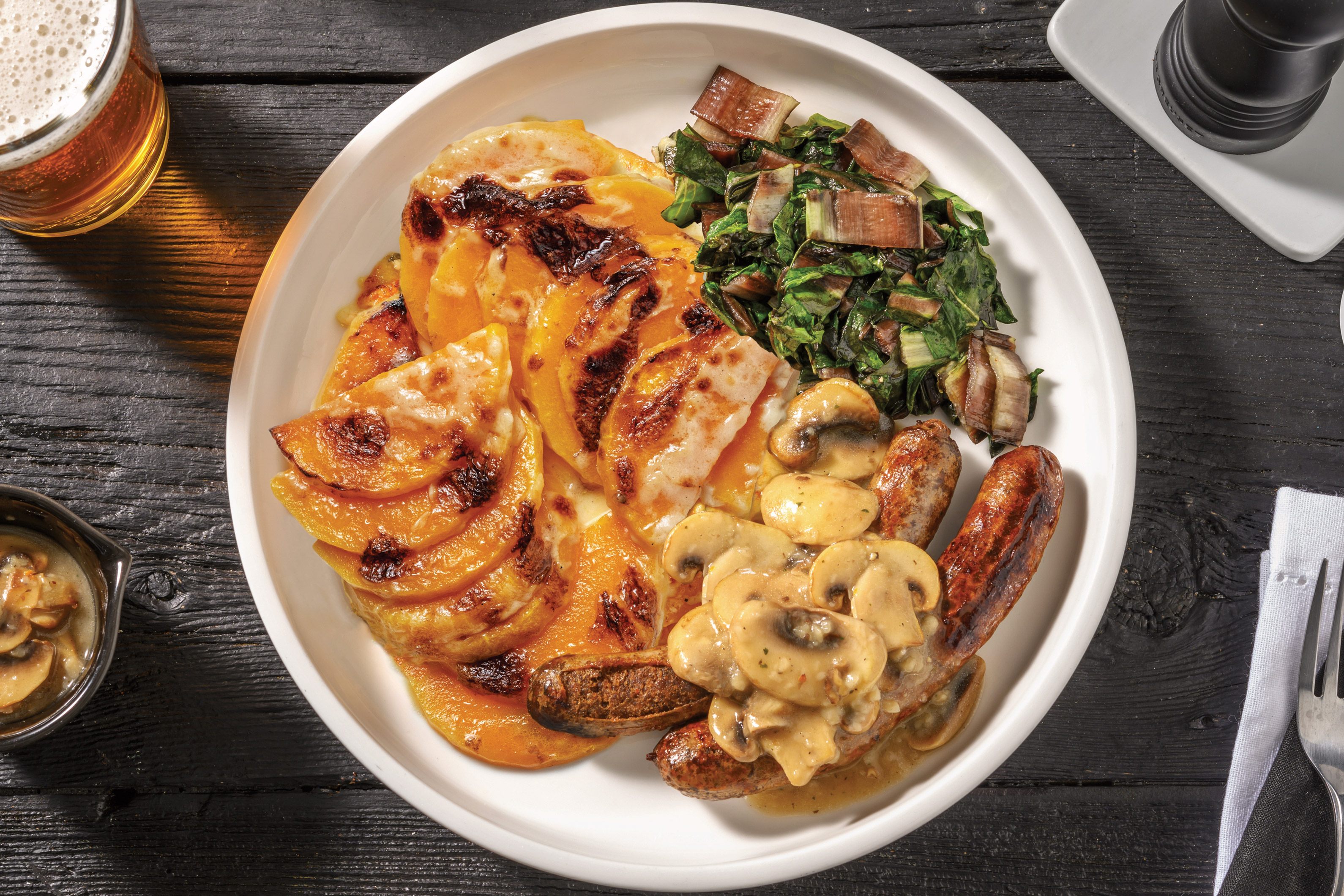 Parsley Beef Sausages & Mushroom Gravy