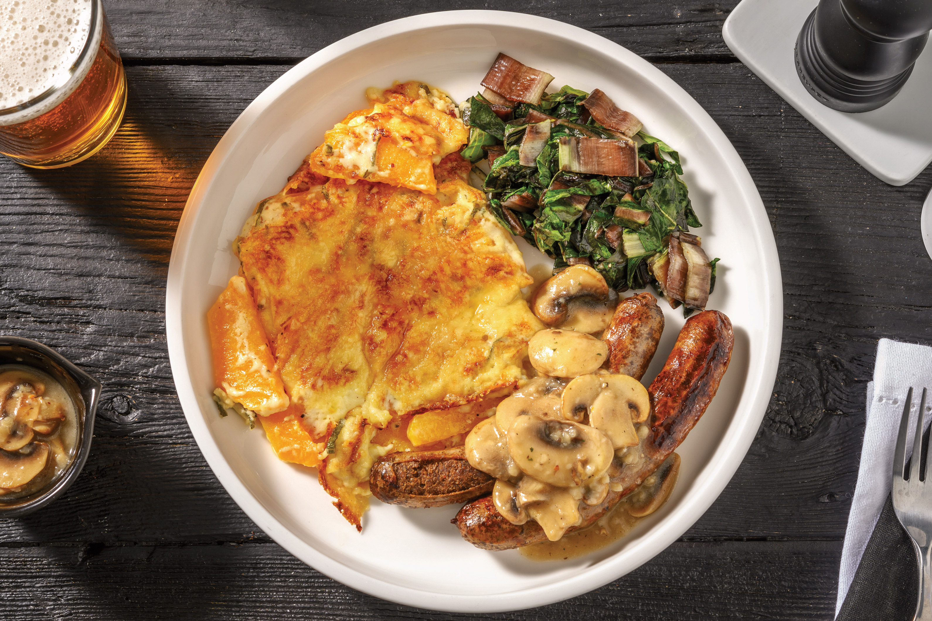 Beef Sausages & Mushroom Gravy