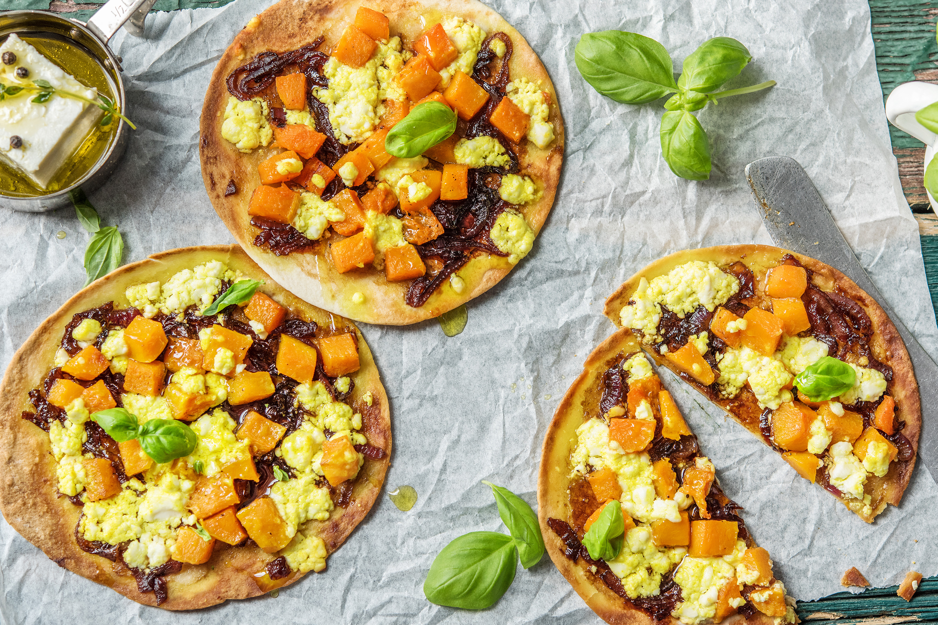 Pumpkin & Caramelised Onion Pizzettes