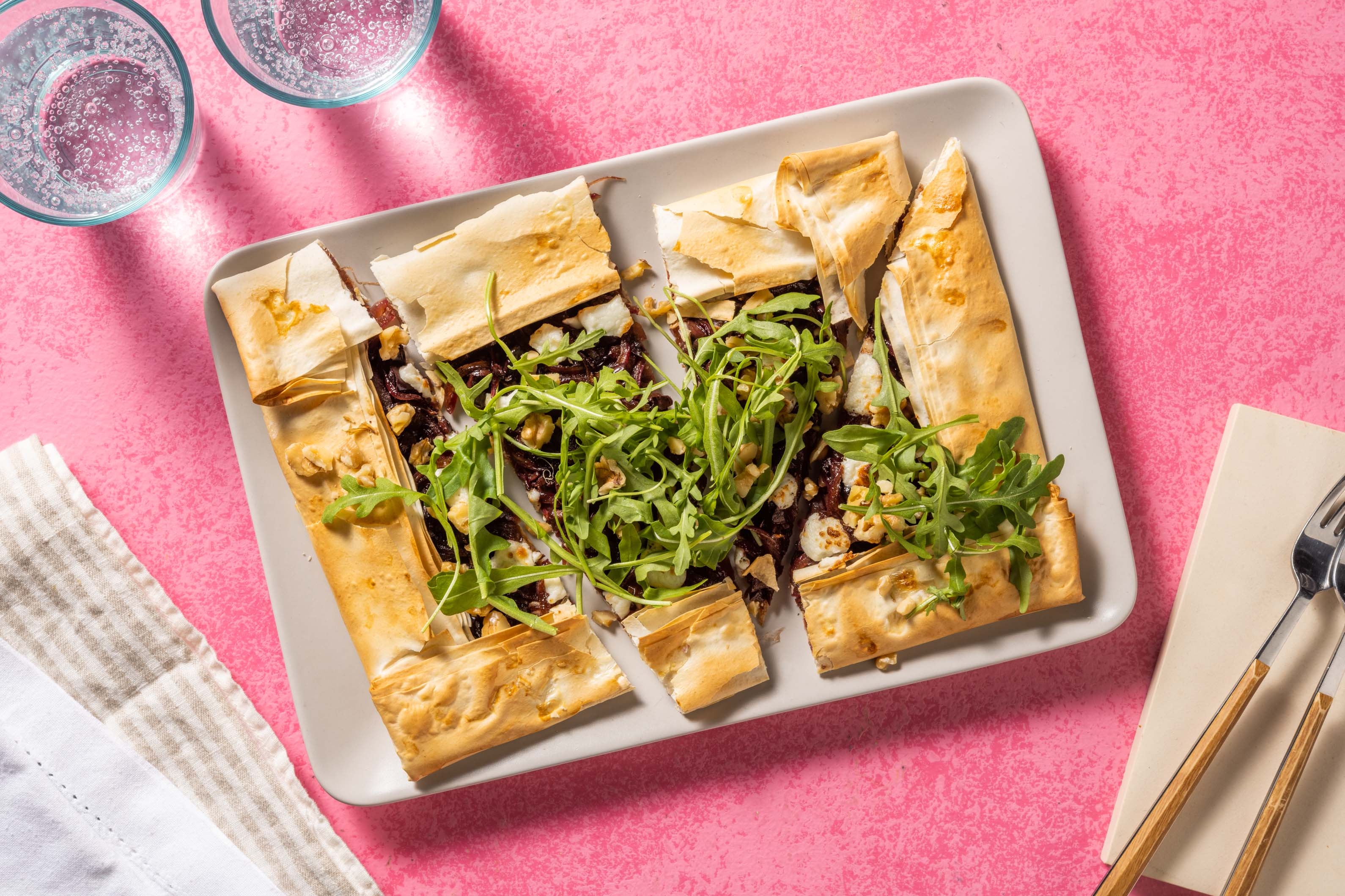 Caramelised Onion, Goat Cheese & Olive Tart
