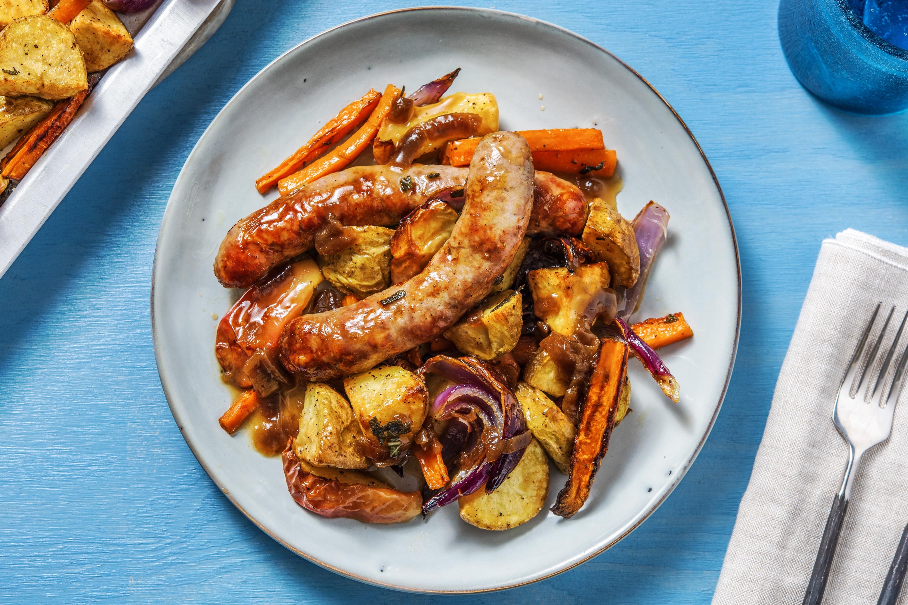 Caramelised Onion Sausage Traybake