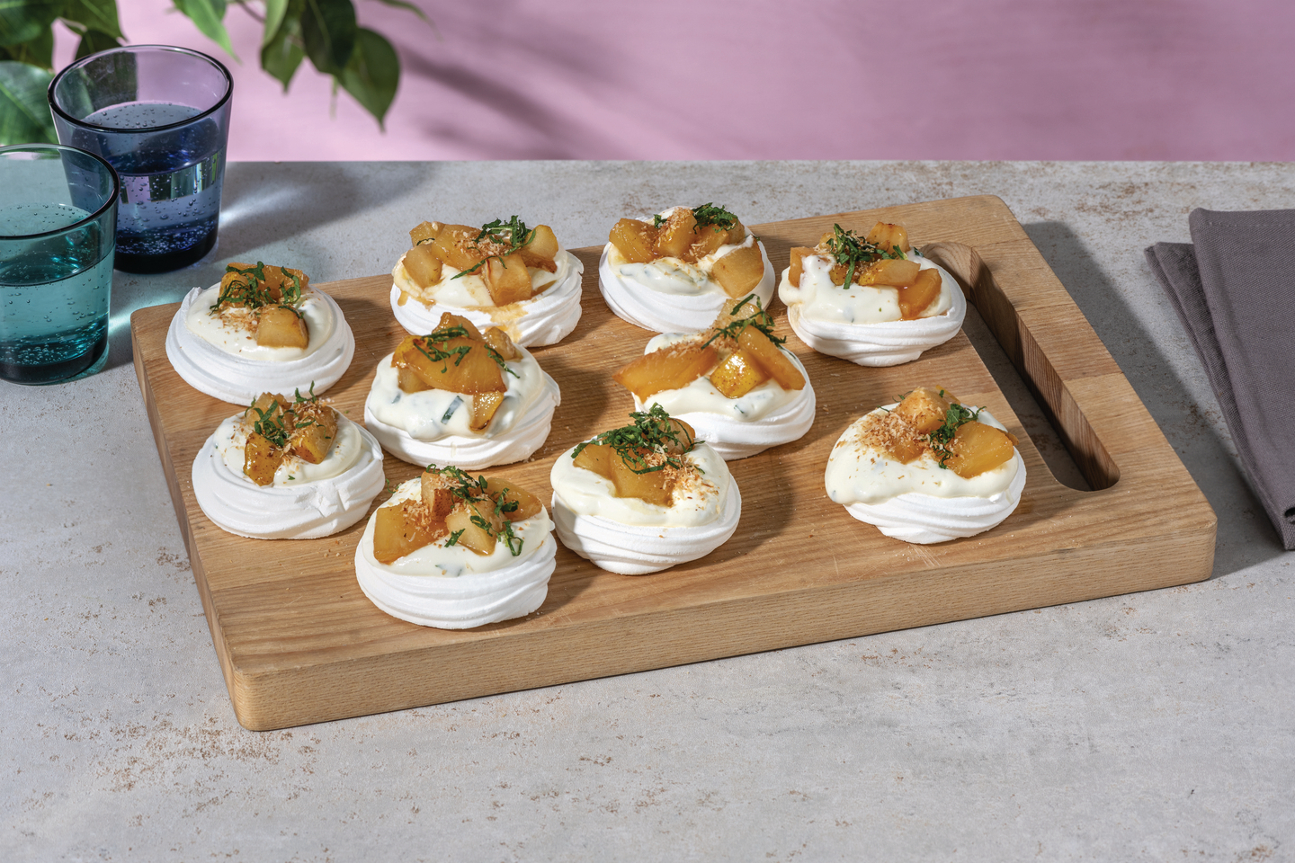 Caramelised Pear Mini Pavlovas