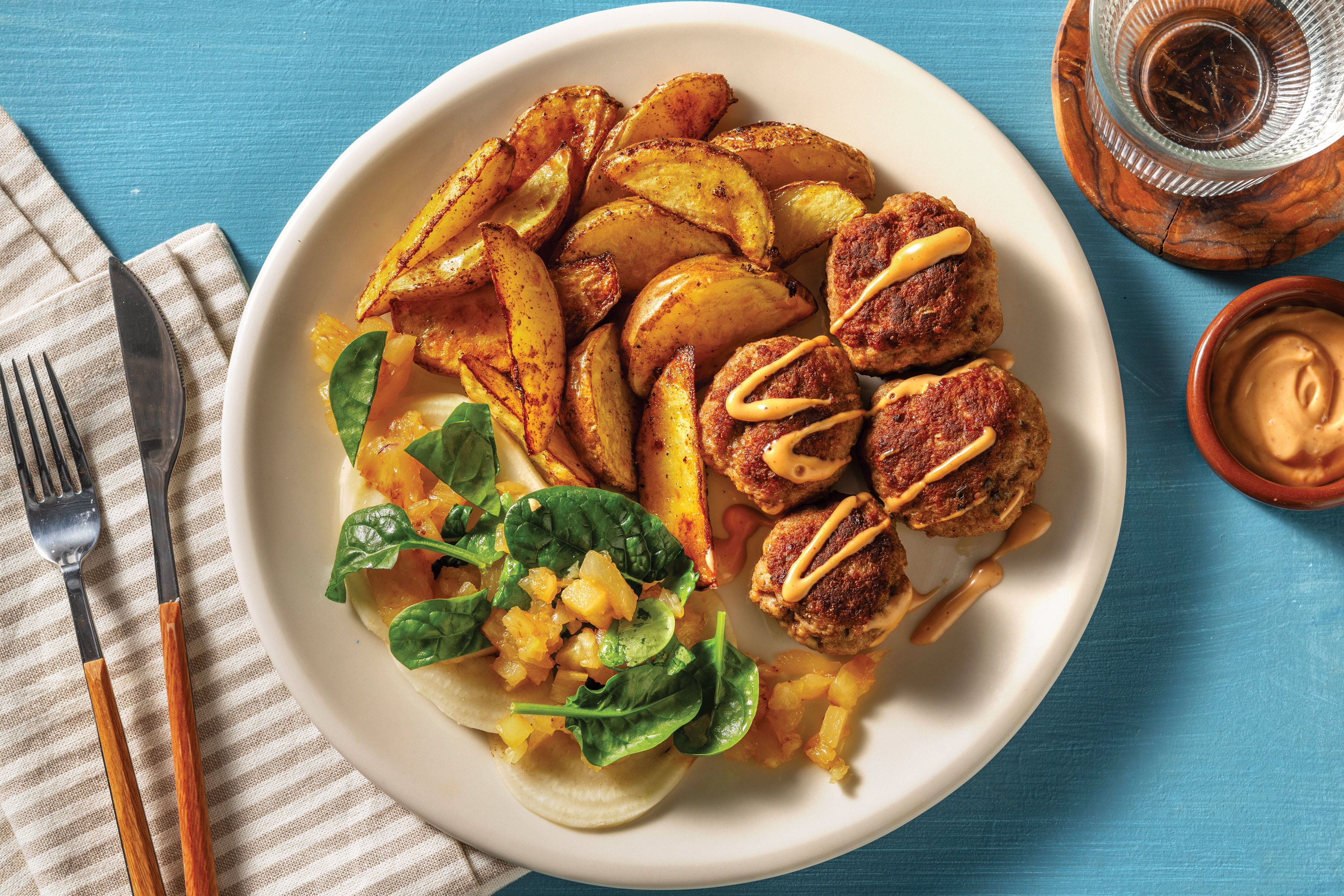Caribbean Pork Rissoles & Coconut Chilli Mayo
