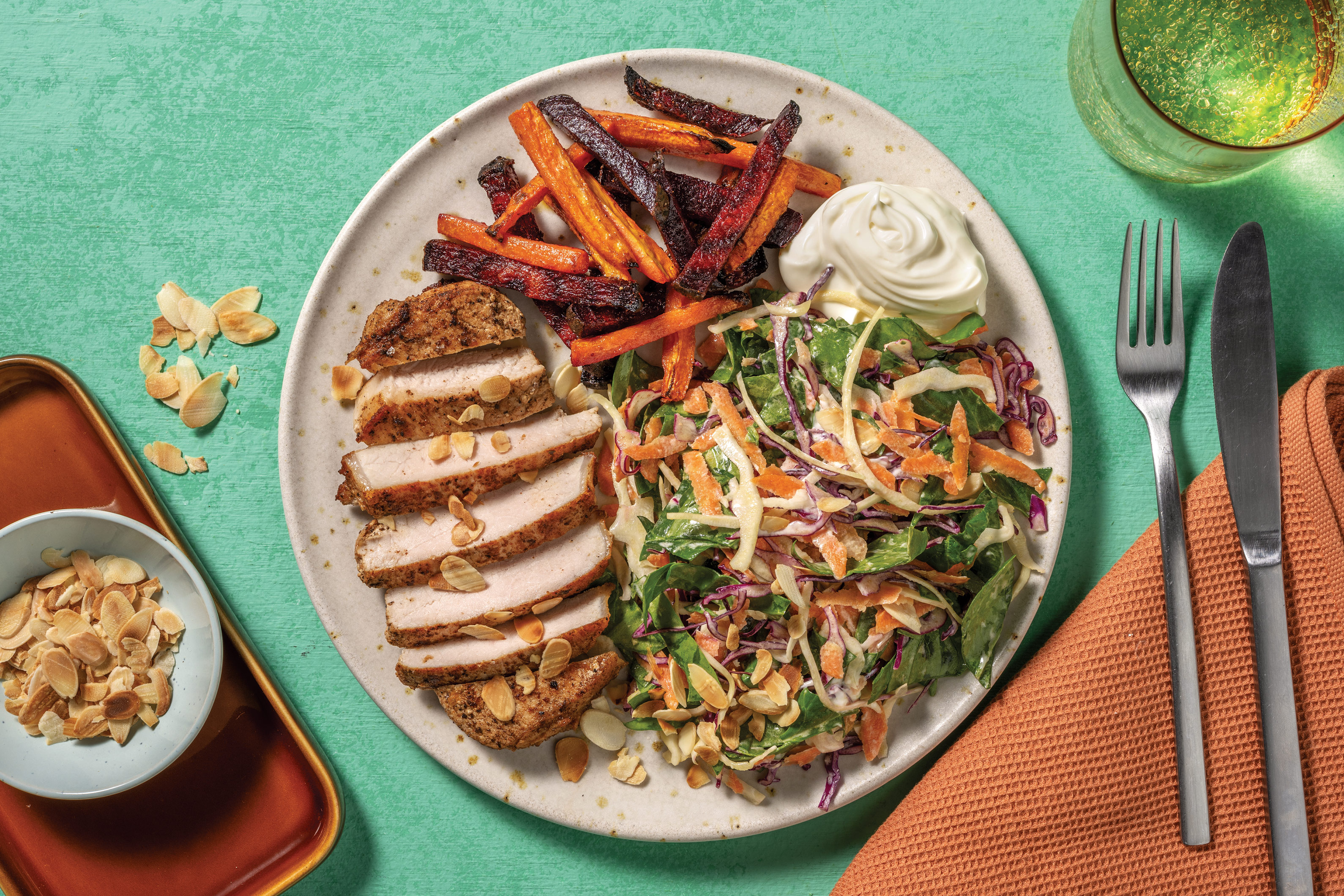 Seared Caribbean Pork & Veggie Fries