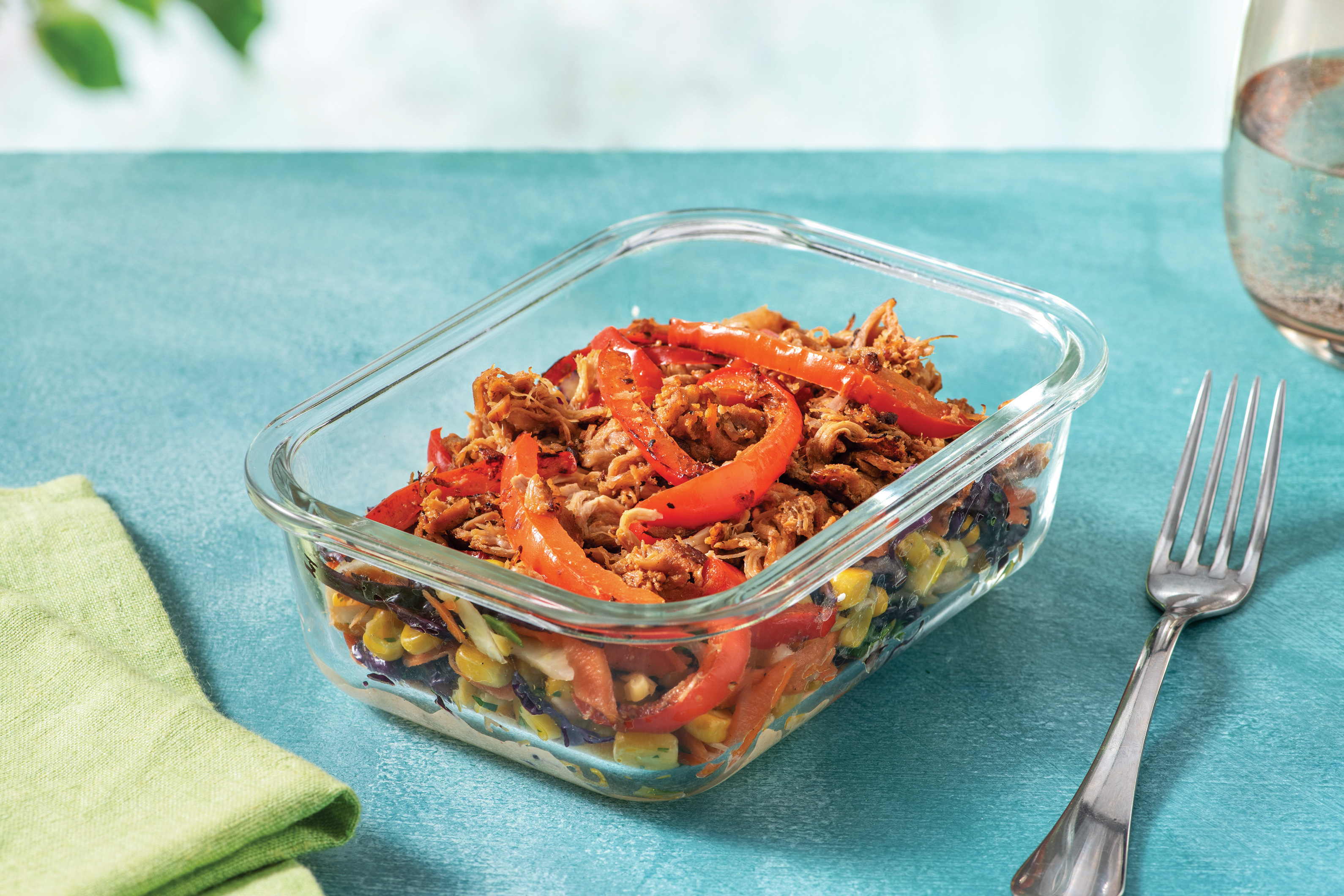 Caribbean Pulled Pork & Corn Slaw with Coconut Sweet Chilli Dressing