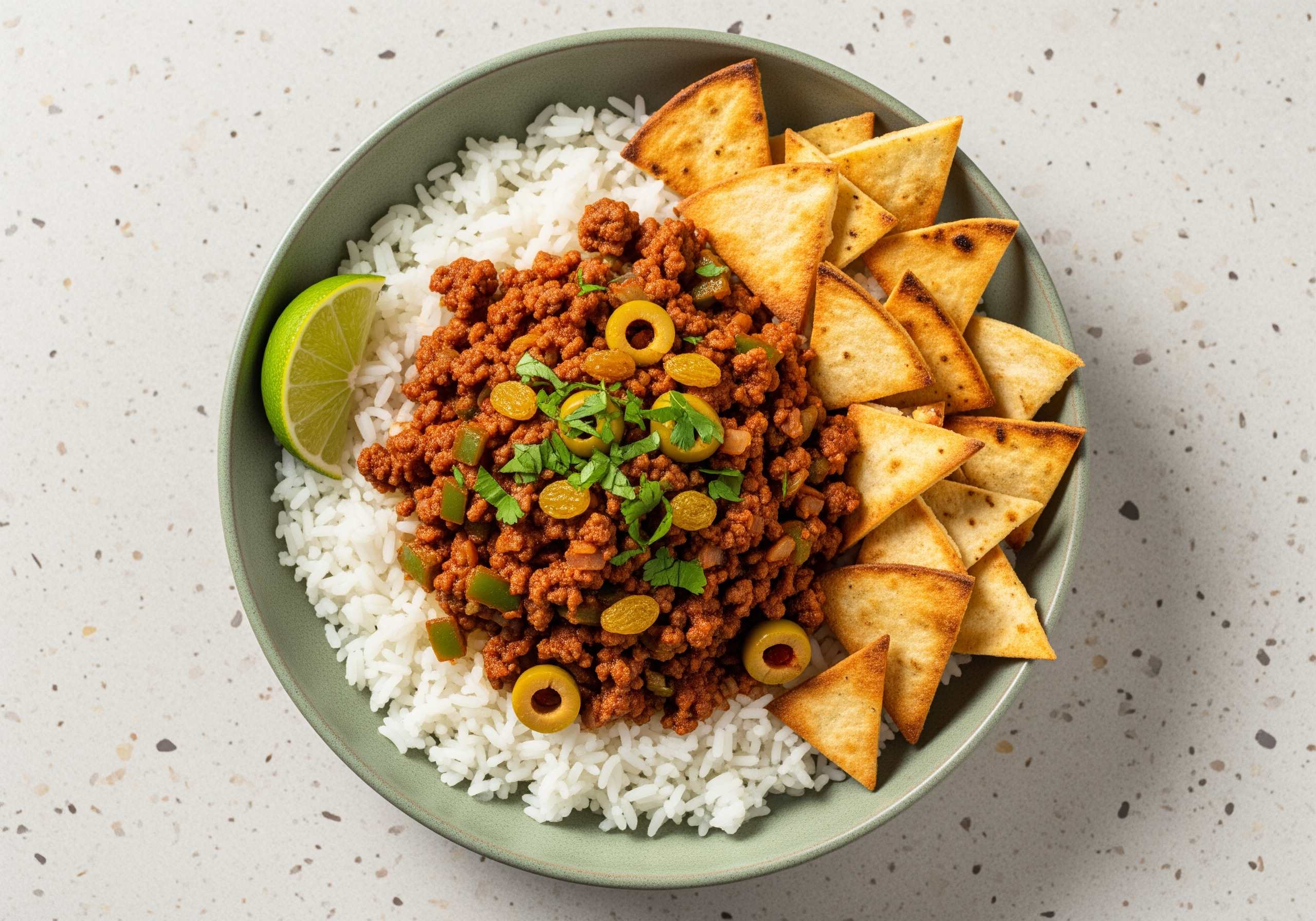 [PROTEIN DOUBLE GROUND BEEF] Cuban Inspired Picadillo with Tortilla Chips