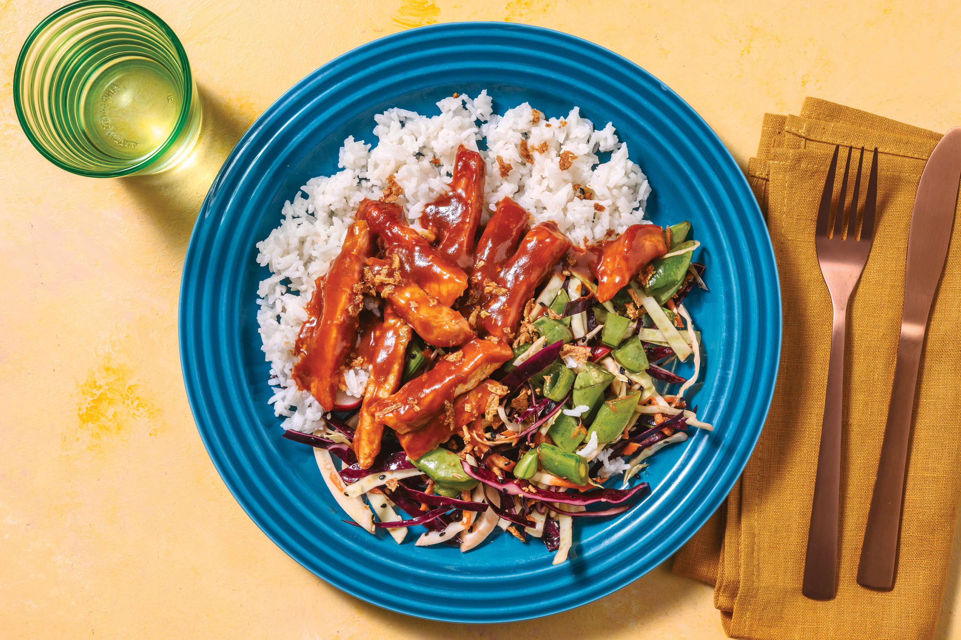 Char Siu Pork & Radish Slaw with Rice & Crispy Shallots