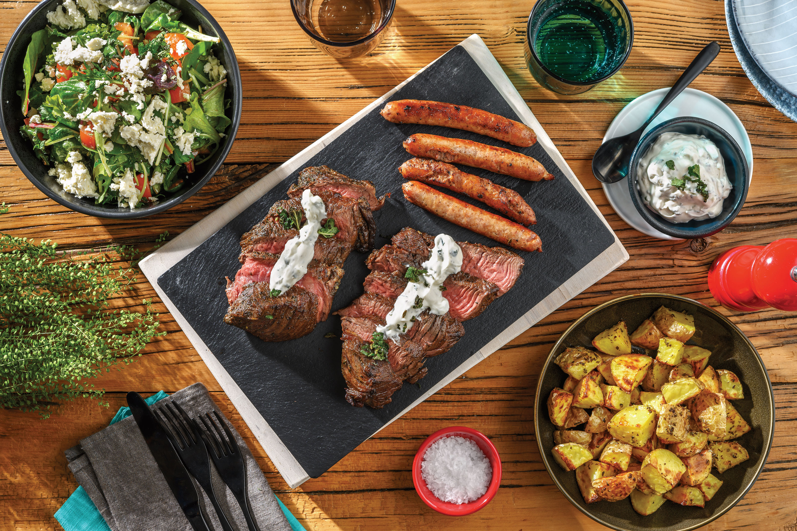 Chargrilled Mediterranean Steak & Pork Chipolatas