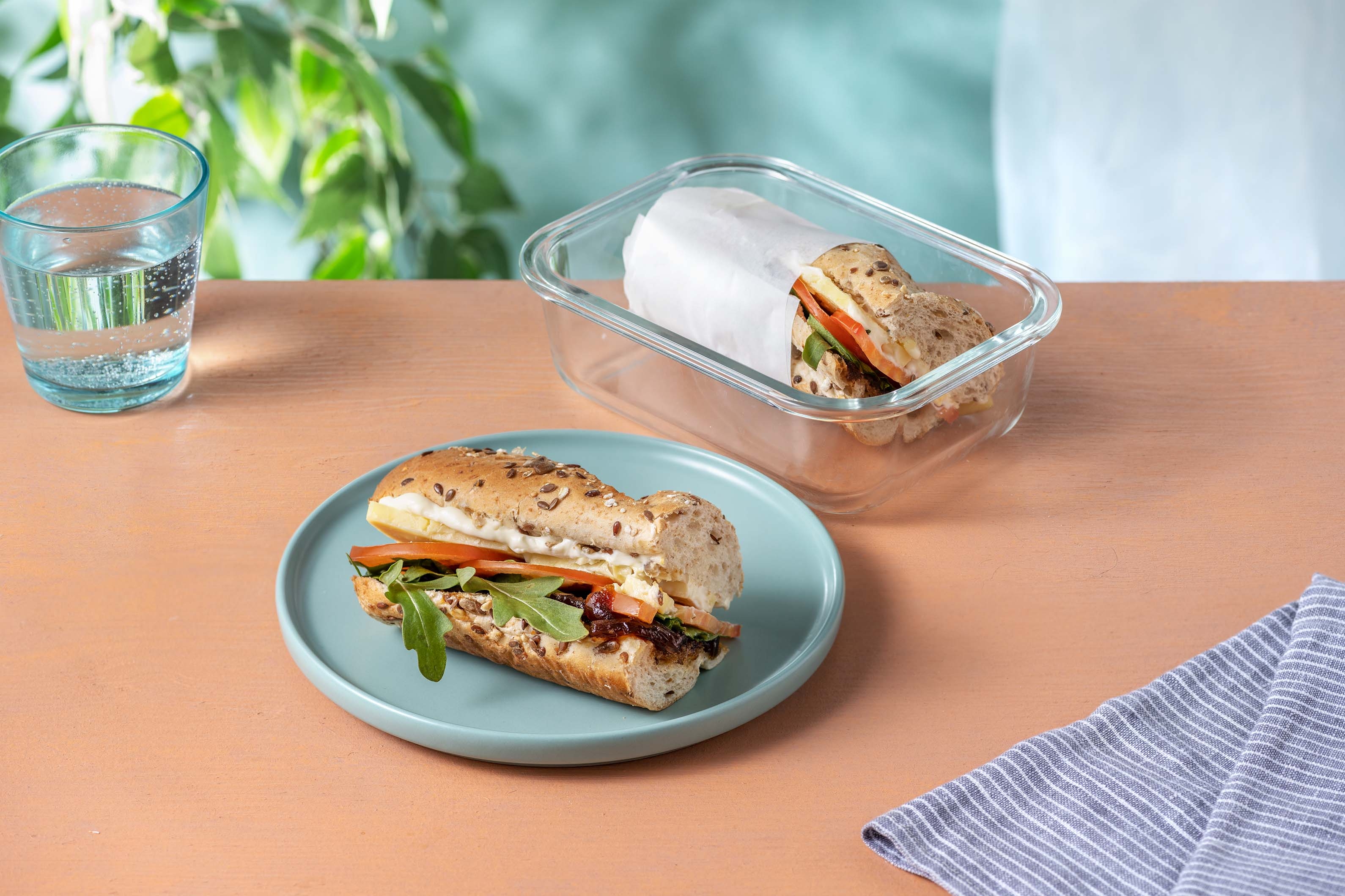 Cheese & Caramelised Onion Seeded Roll with Rocket & Tomato