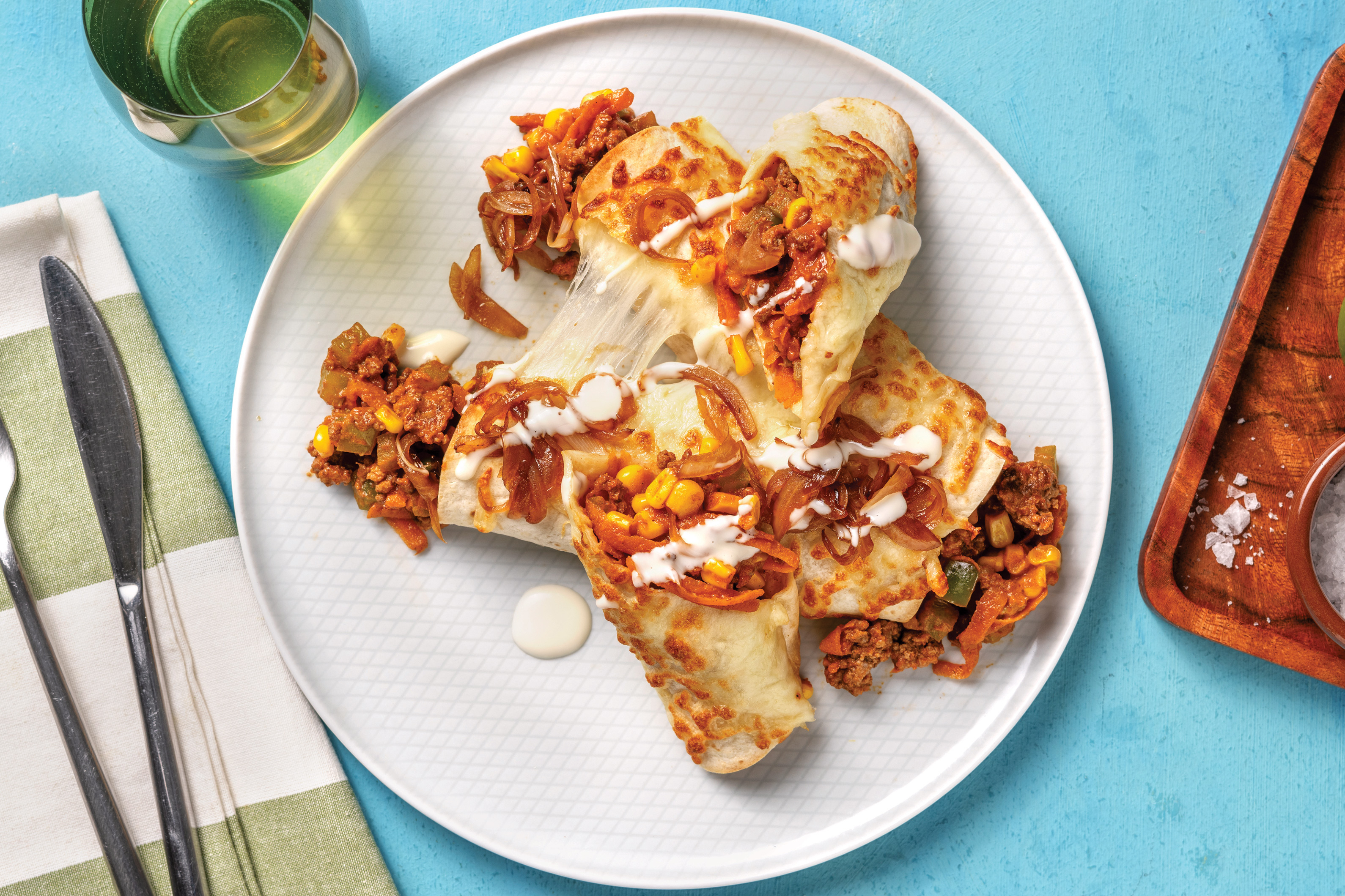 Cheeseburger-Style Beef Enchiladas