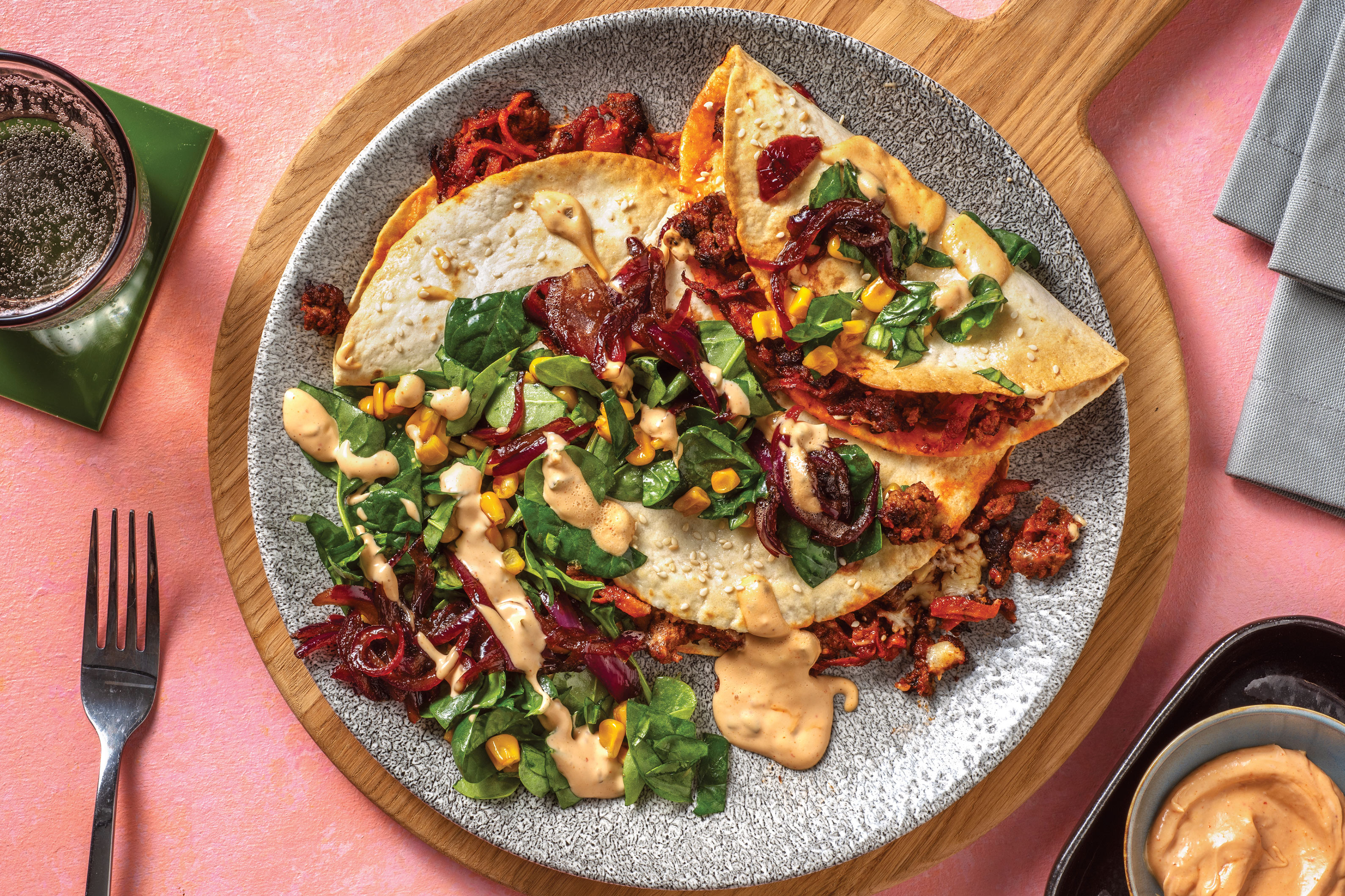 Cheeseburger-Style Beef Quesadillas