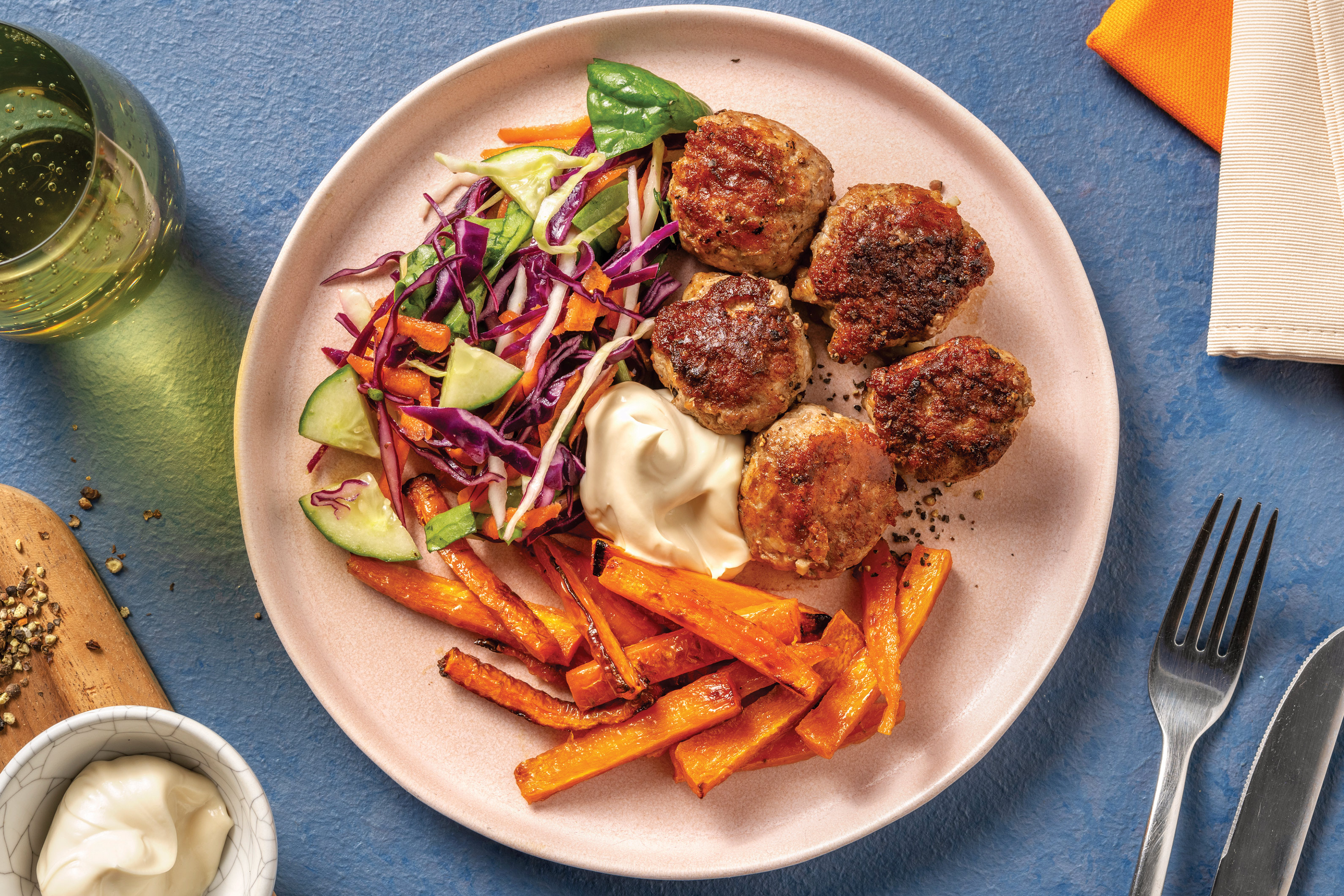 BBQ Pork Meatballs & Carrot Fries