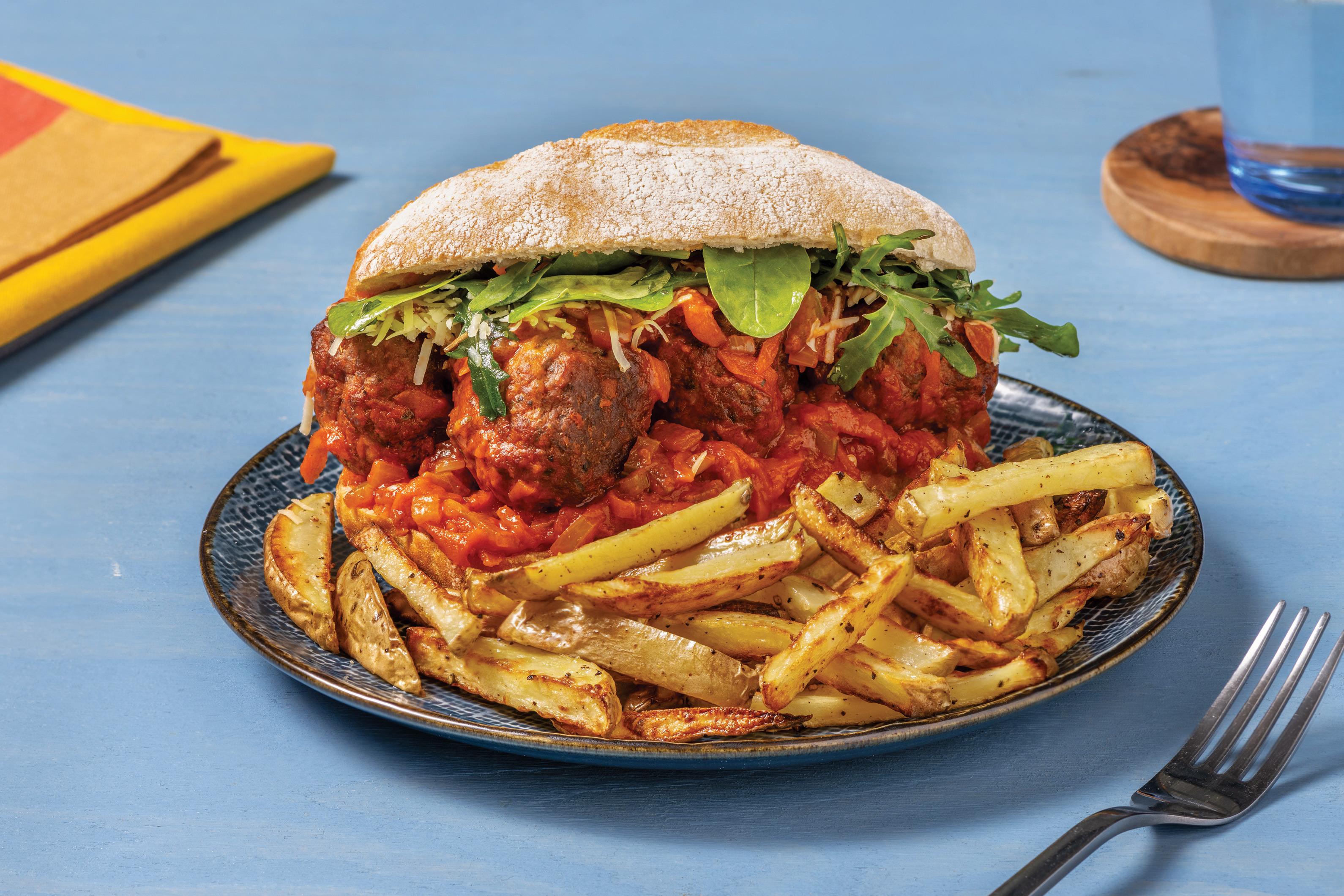 Cheesy Beef Meatball Sub & Fries
