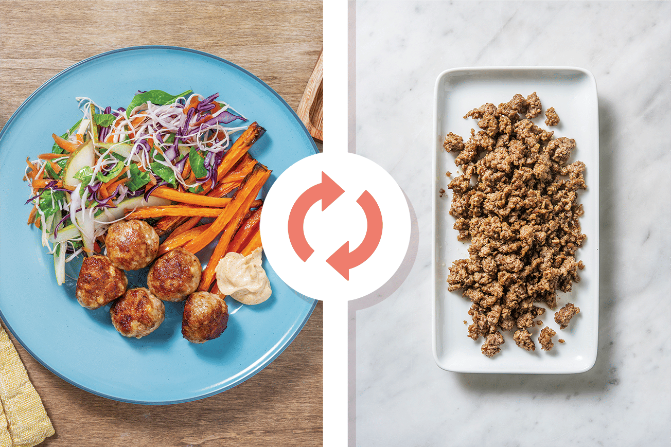 Cheesy Beef Meatballs & Carrot Fries