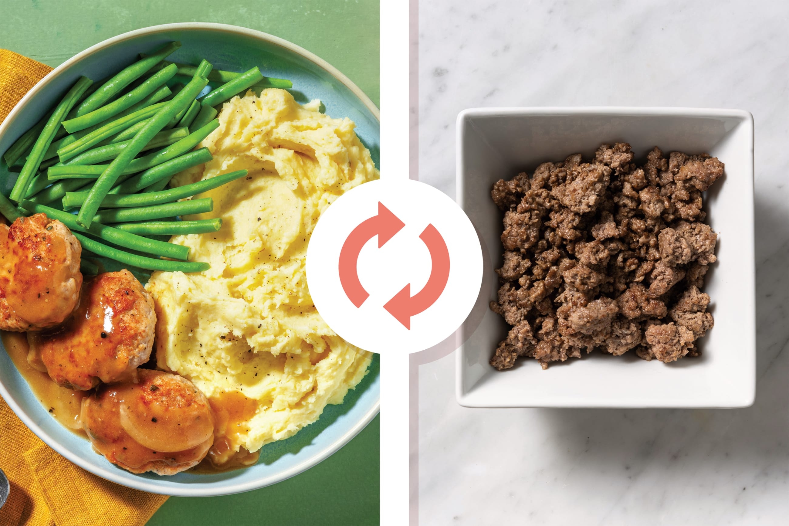 Cheesy Beef Rissoles & Peppercorn Gravy