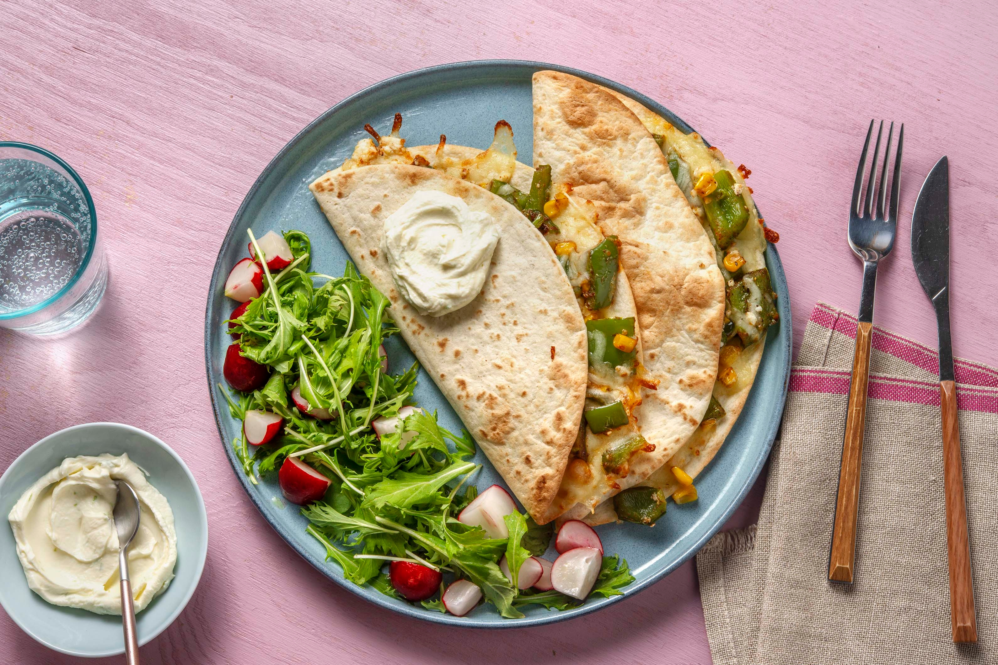 Cheesy Charred Corn and Pepper Quesadillas