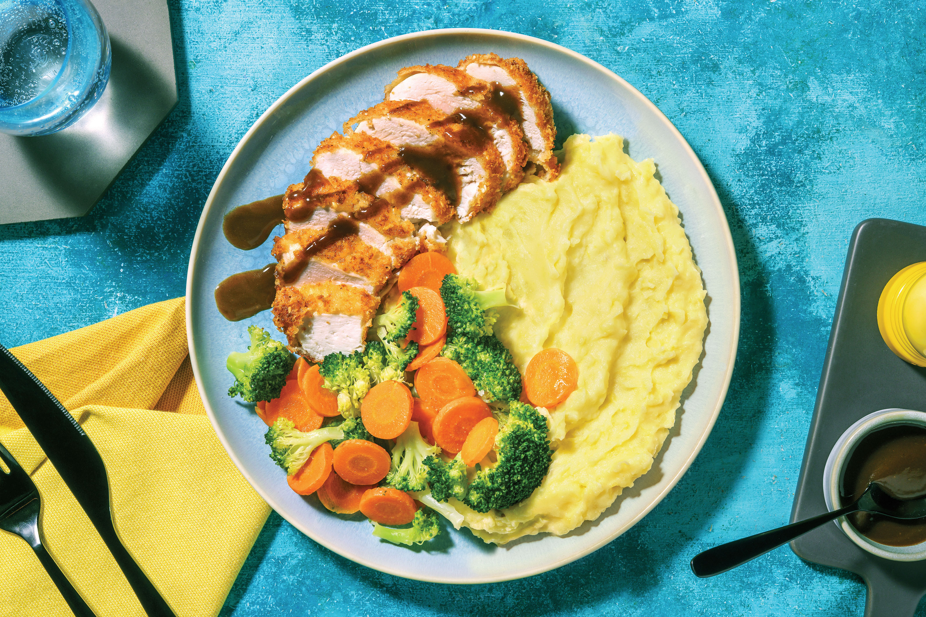 Quick Cheesy Chicken Schnitzel & Gravy