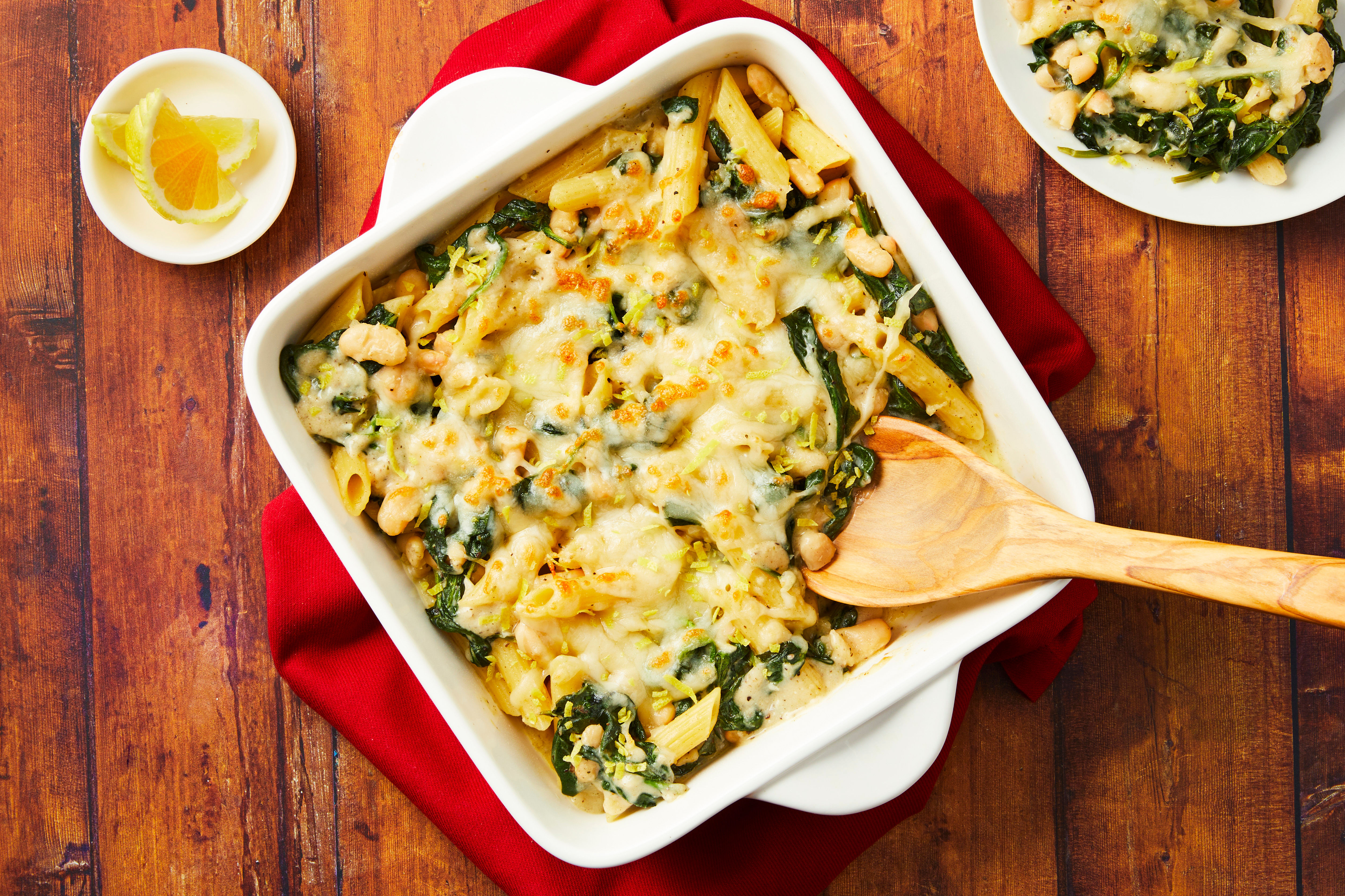 Cheesy Spinach & White Bean Pasta Bake