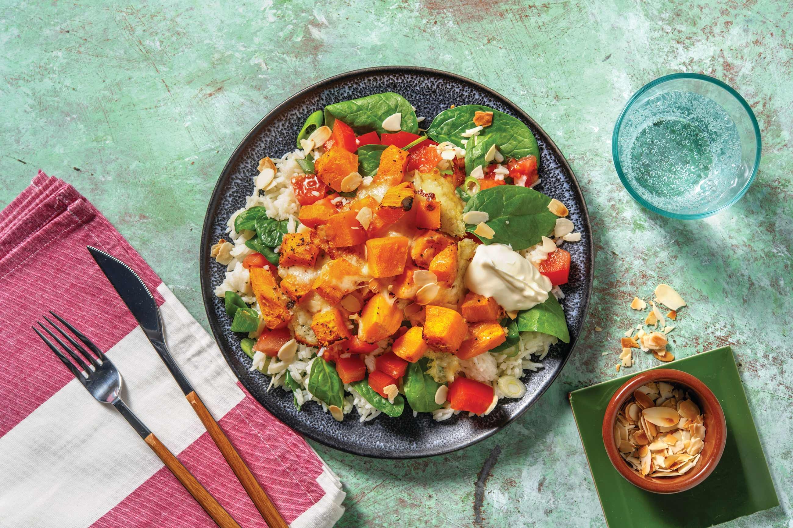 'Cheezy' Spiced Pumpkin & Spinach Rice
