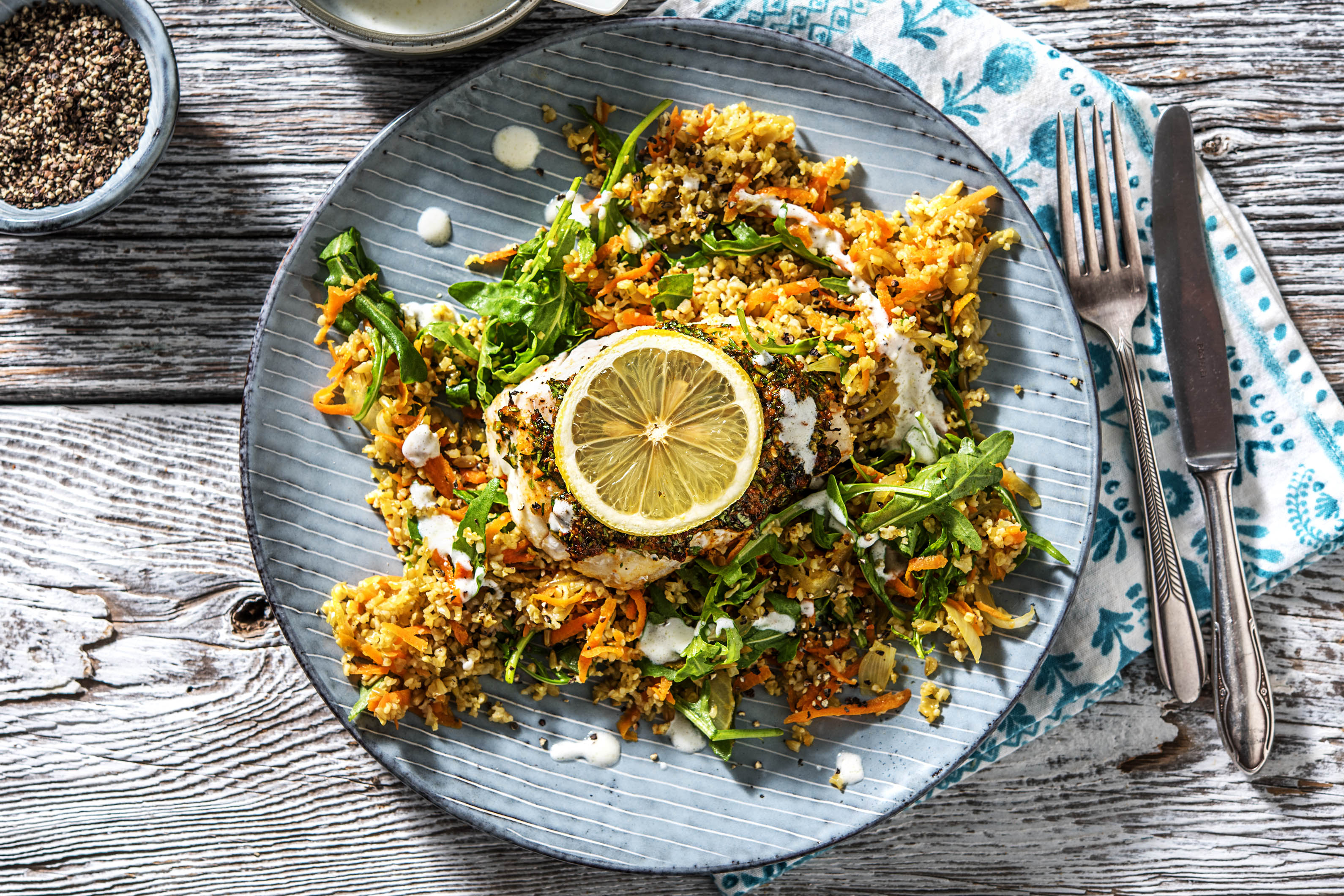 Chermoula Crusted Coley