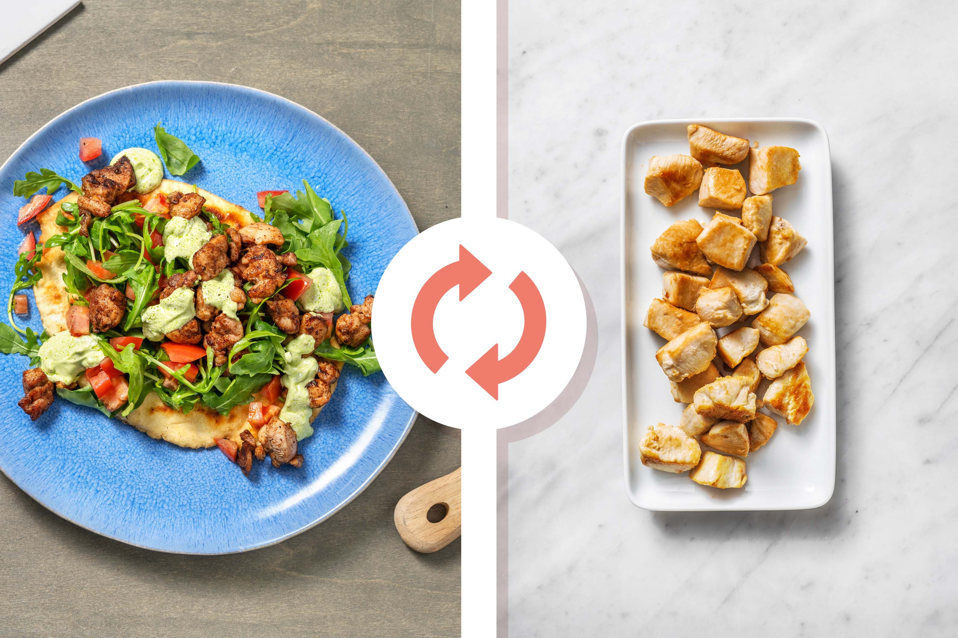 Chermoula Diced Chicken Breast Loaded Naan and Zhoug