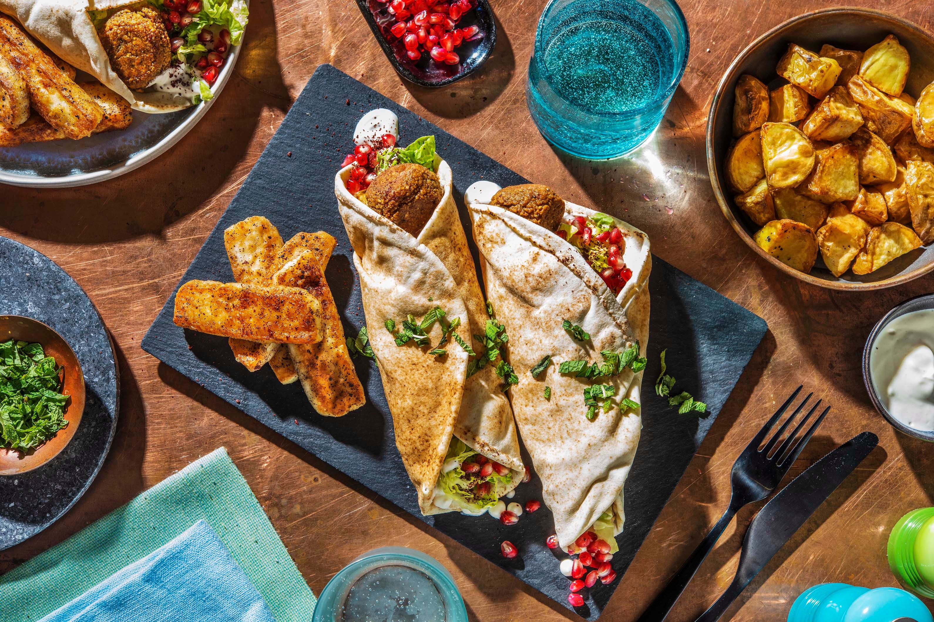 Falafel Flatbreads and Halloumi Fries