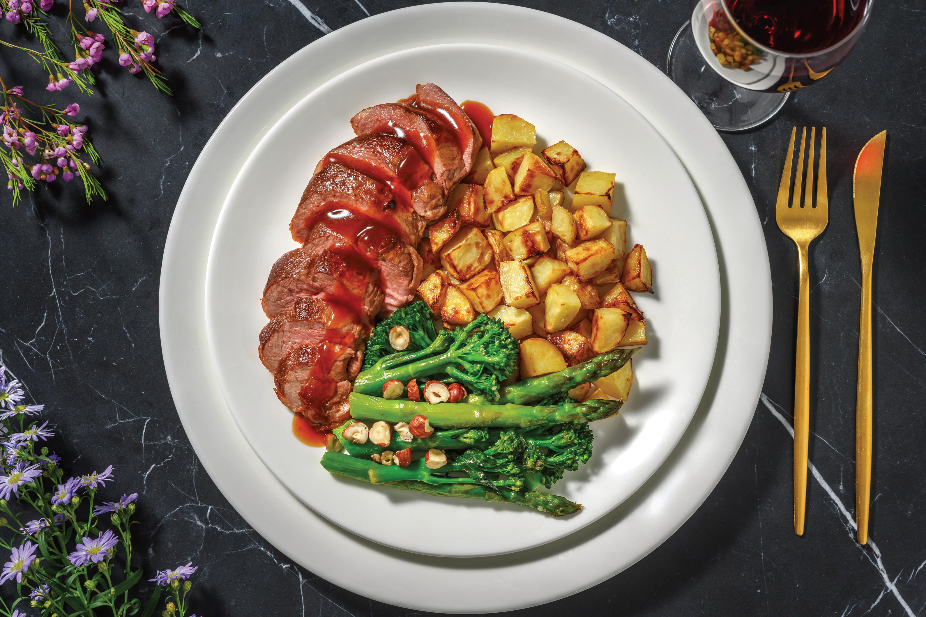 Glazed Duck & Hazelnut-Balsamic Greens